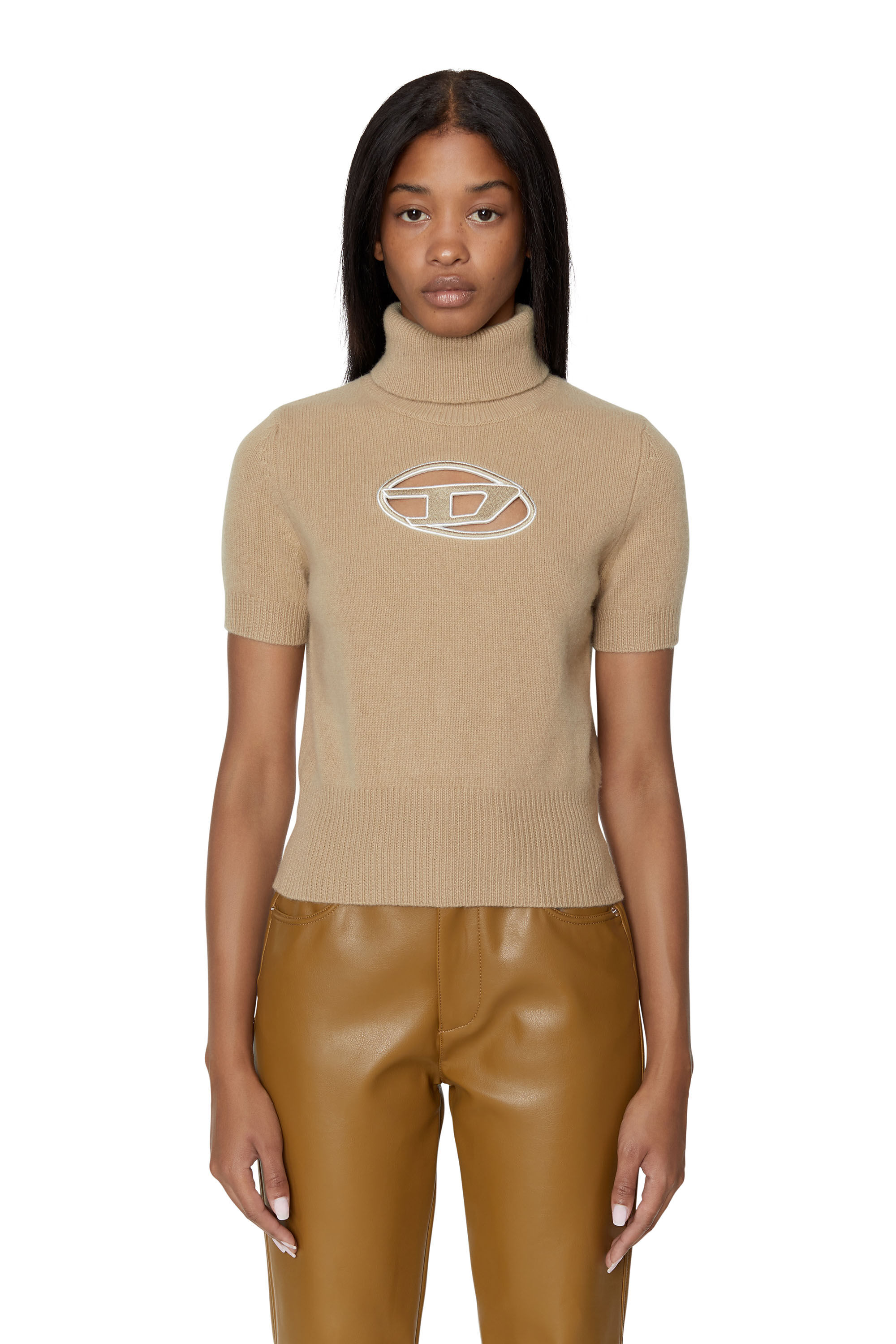 Diesel - M-ARGARET, Woman's Short-sleeve jumper with cut-out logo in Beige - 3