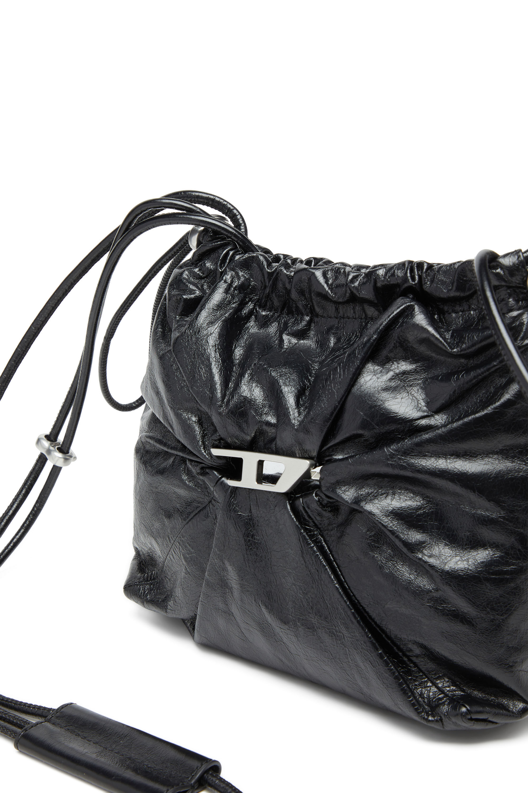 Women's Scrunch-D-Bucket bag in shiny wrinkled leather
