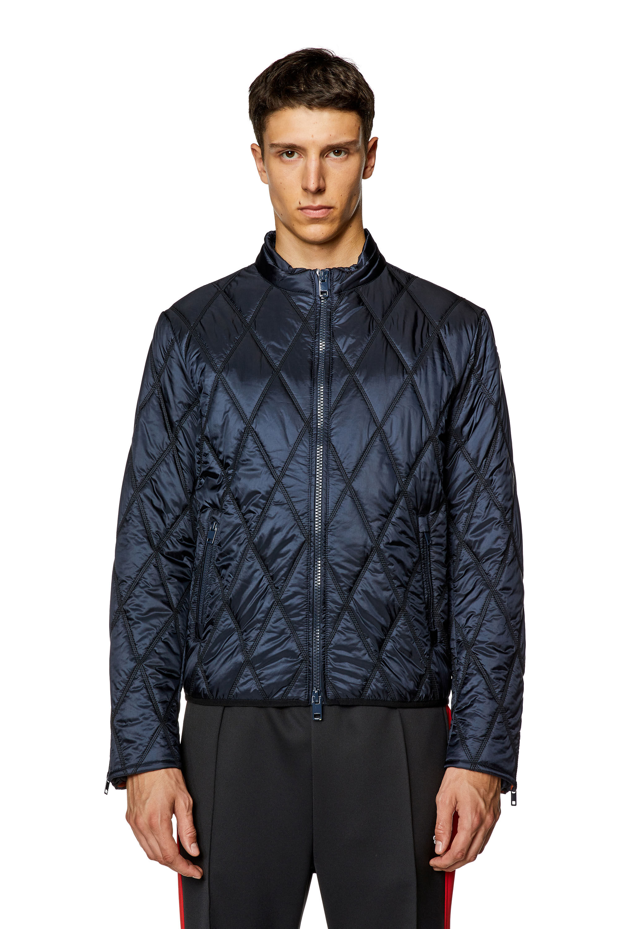 Diesel - J-NIEL, Man Mock-neck jacket in quilted nylon in Blue - Image 4