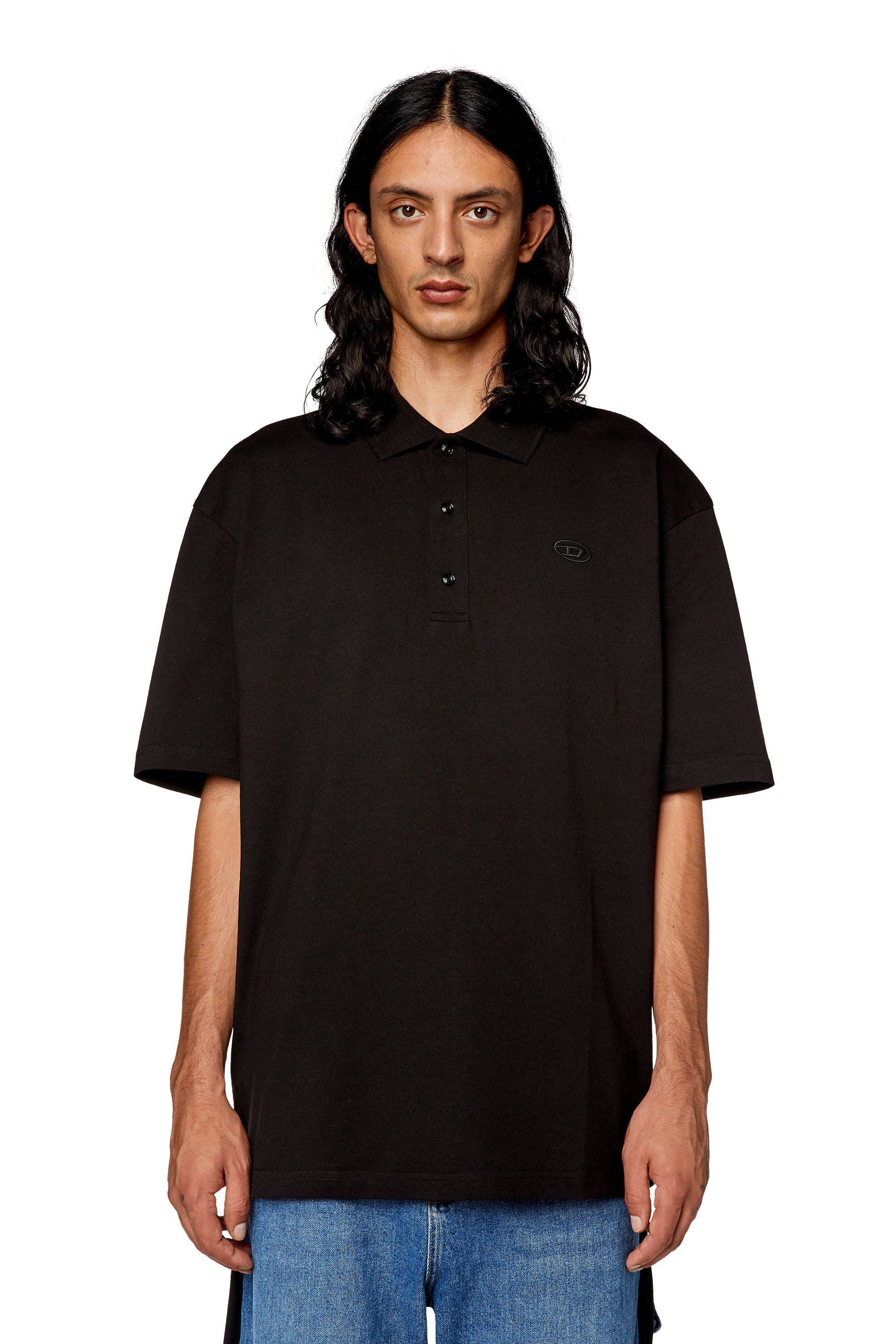 Diesel - T-VORT-MEGOVAL-D, Man's Polo shirt with maxi oval D embroidery in Black - 4