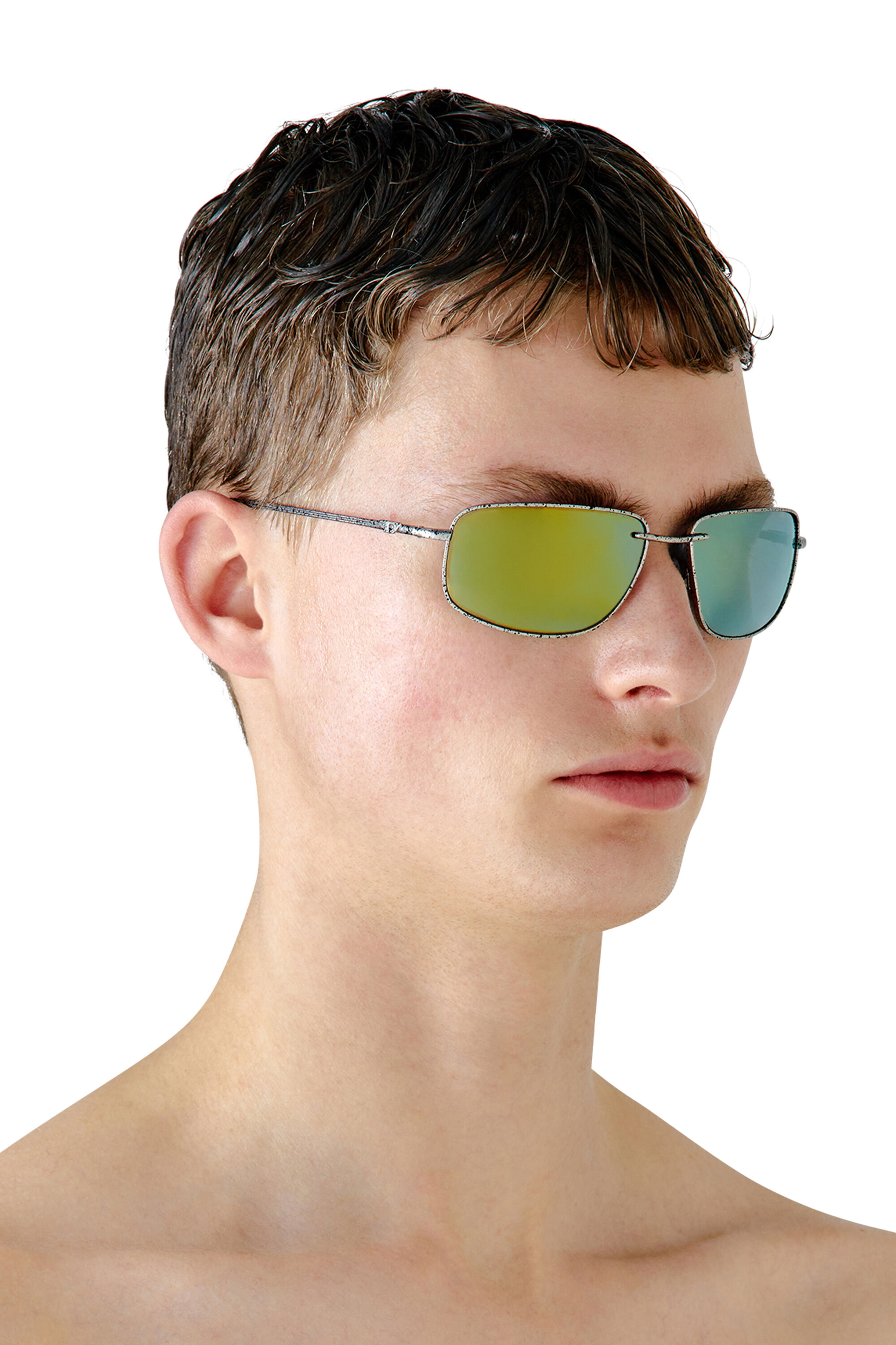 Diesel - 0DL1005, Unisex's Racer shape sunglasses in metal in Spotted Silver/Peacock - 4