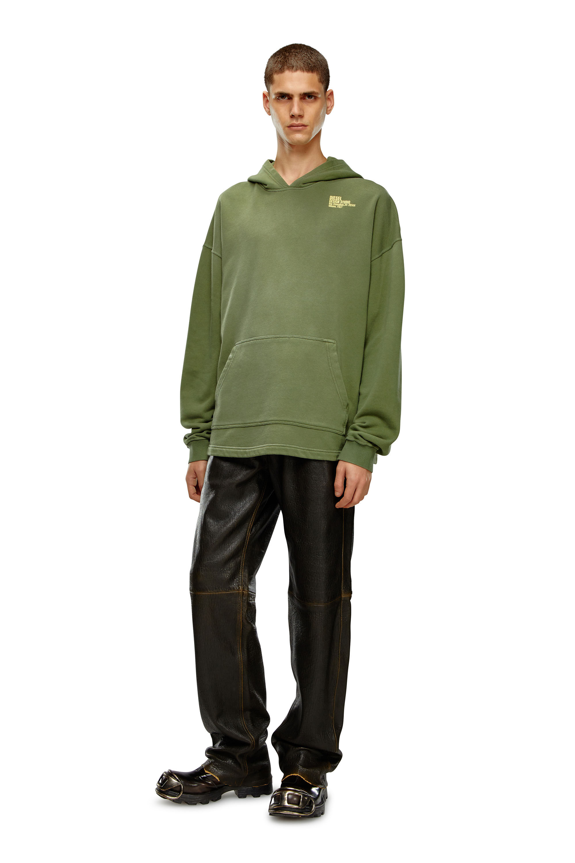 Diesel - S-BUNT-HOOD, Man's Hoodie with Diesel Design Studio print in Olive Green - 1