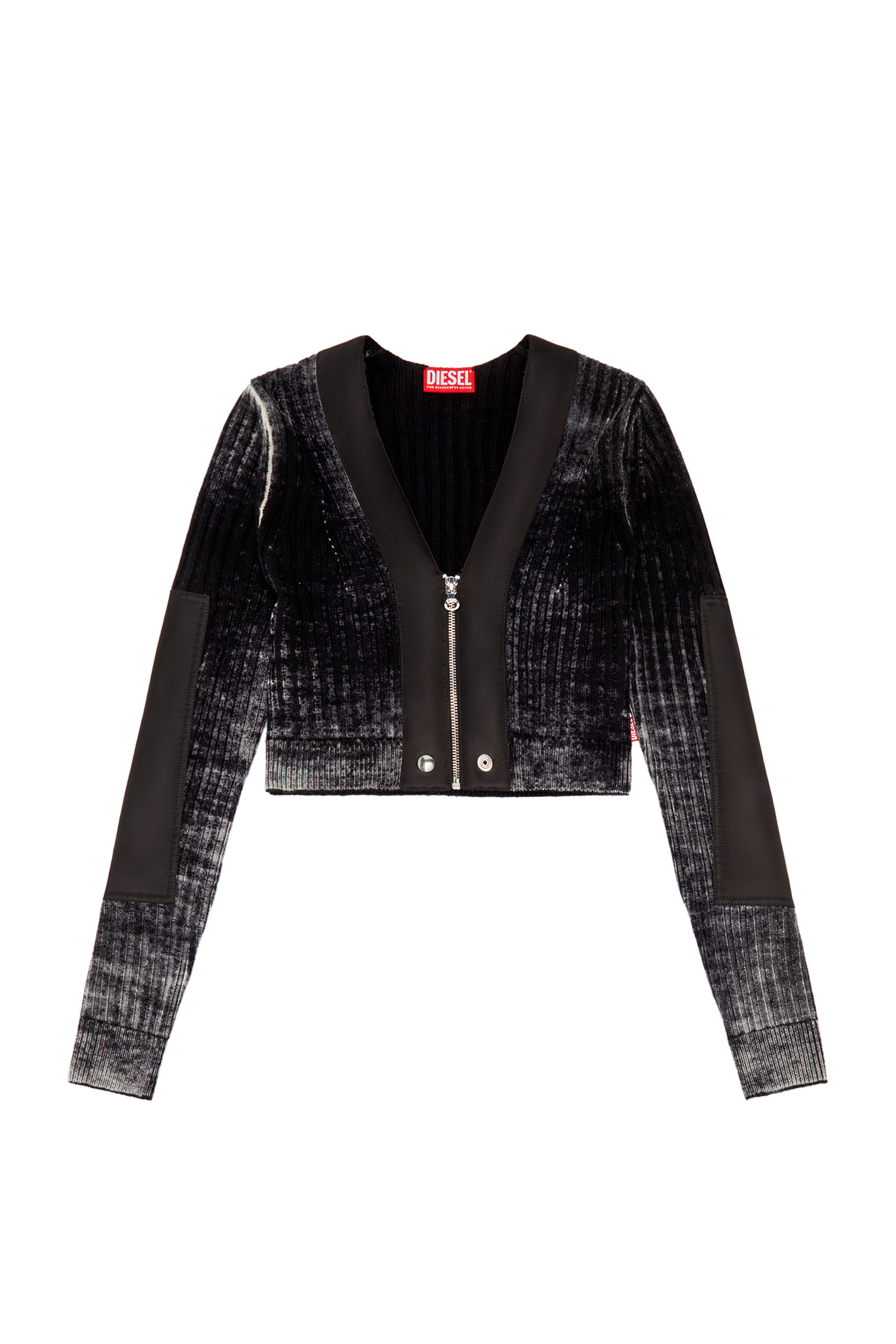 Diesel - M-ASERA, Woman's Cropped wool cardigan with nylon trims in Black - 2