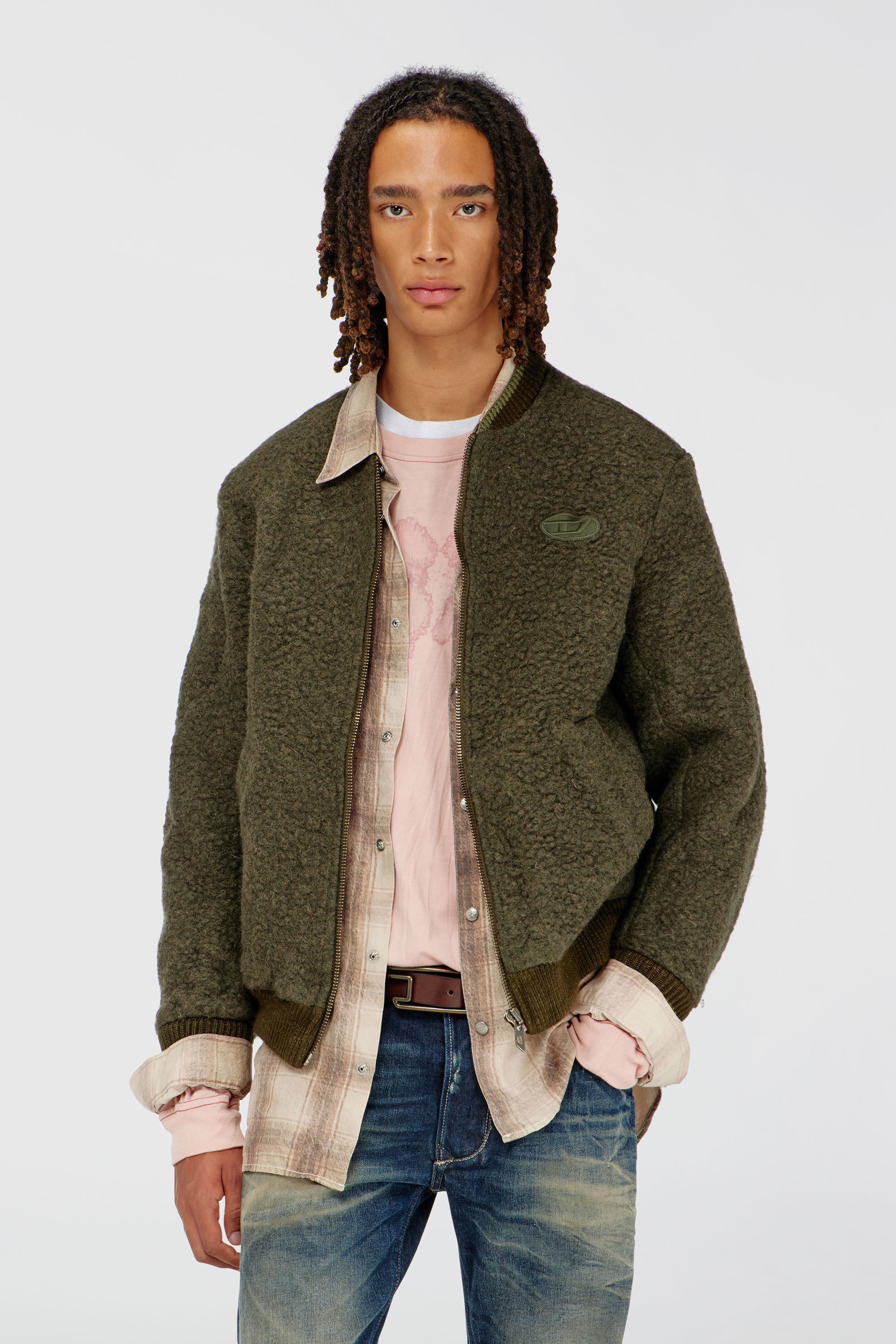 Diesel - S-REDS, Man's Whool mix bomber jacket with ribbed trims in Dark Green - 3