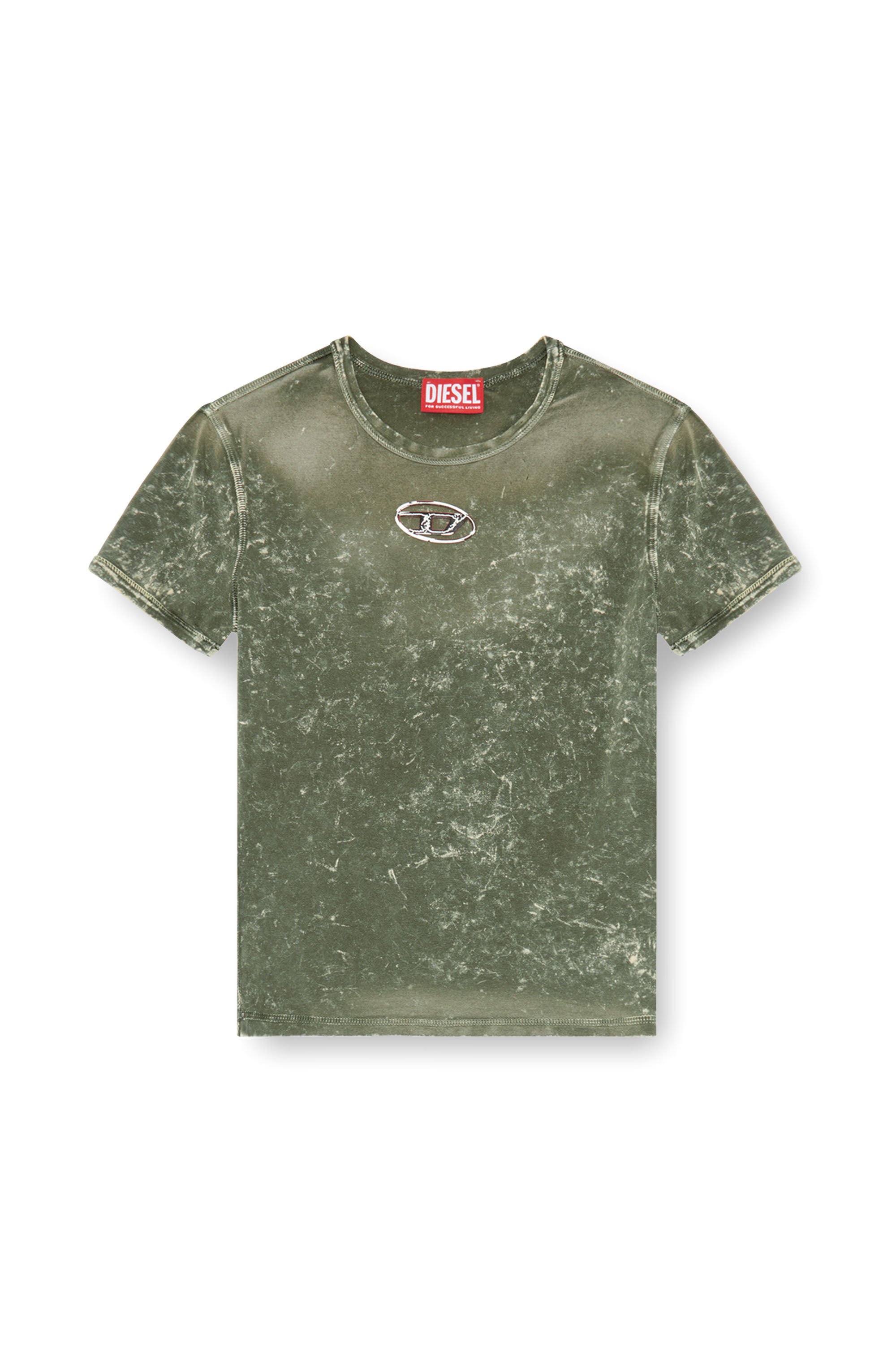 Diesel - T-UNCUTIES-P1, Woman Marble-effect T-shirt in stretch jersey in Green - Image 2