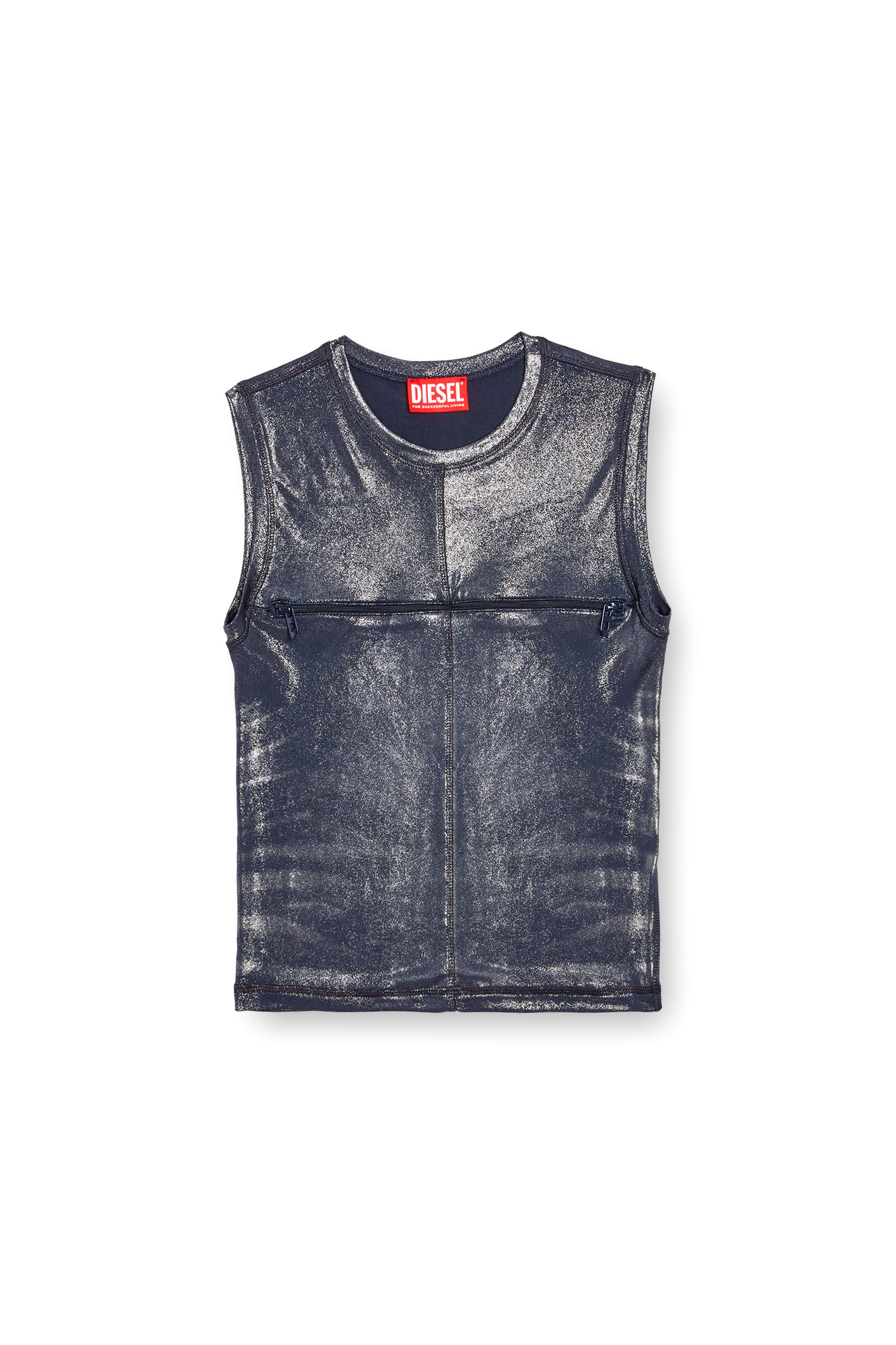 Diesel - T-VEZZY, Woman's Metallic tank top with chest slit in Blue - 2