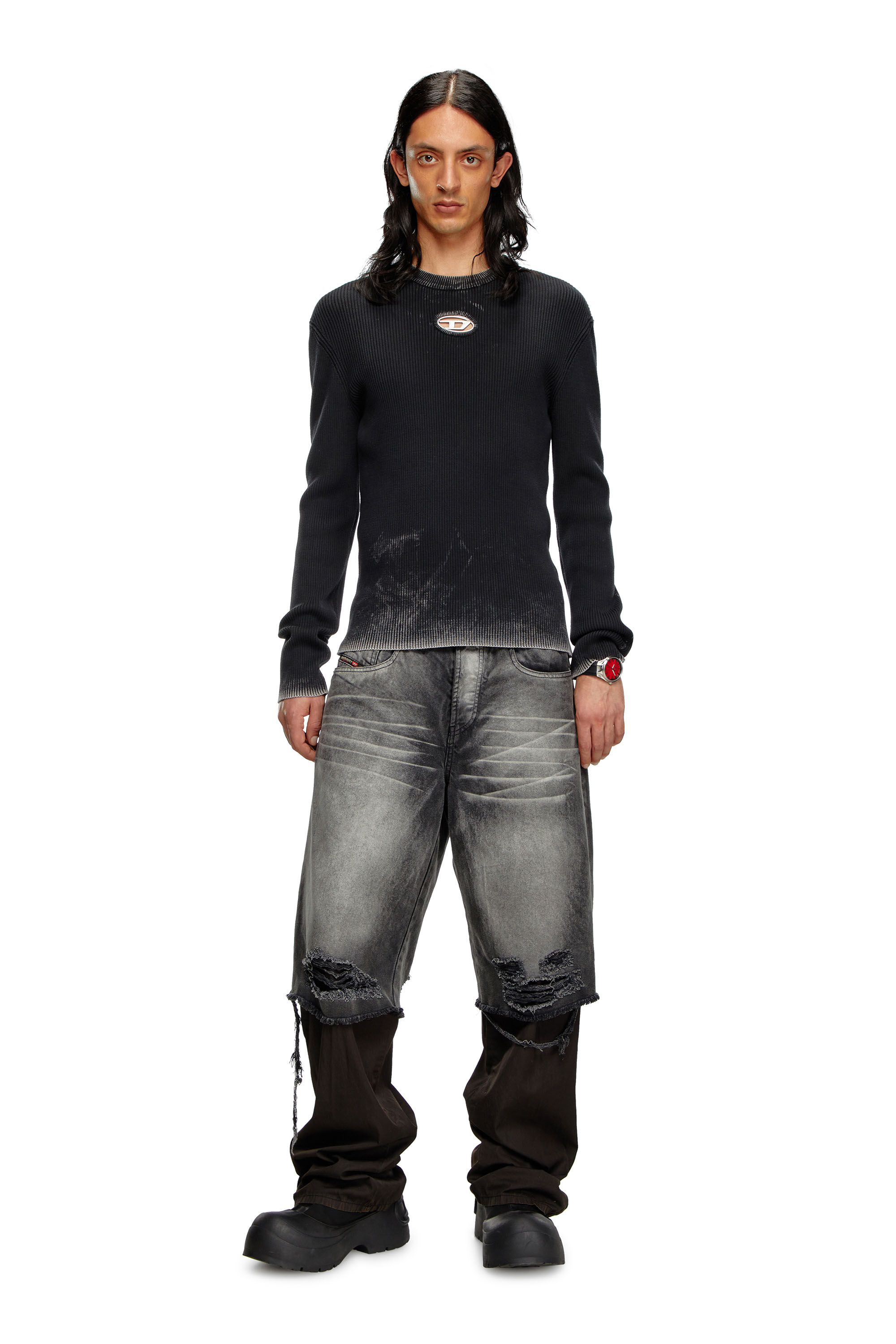 Diesel - K-DARIN-A, Man's Cut-out jumper with Oval D in Black - 1