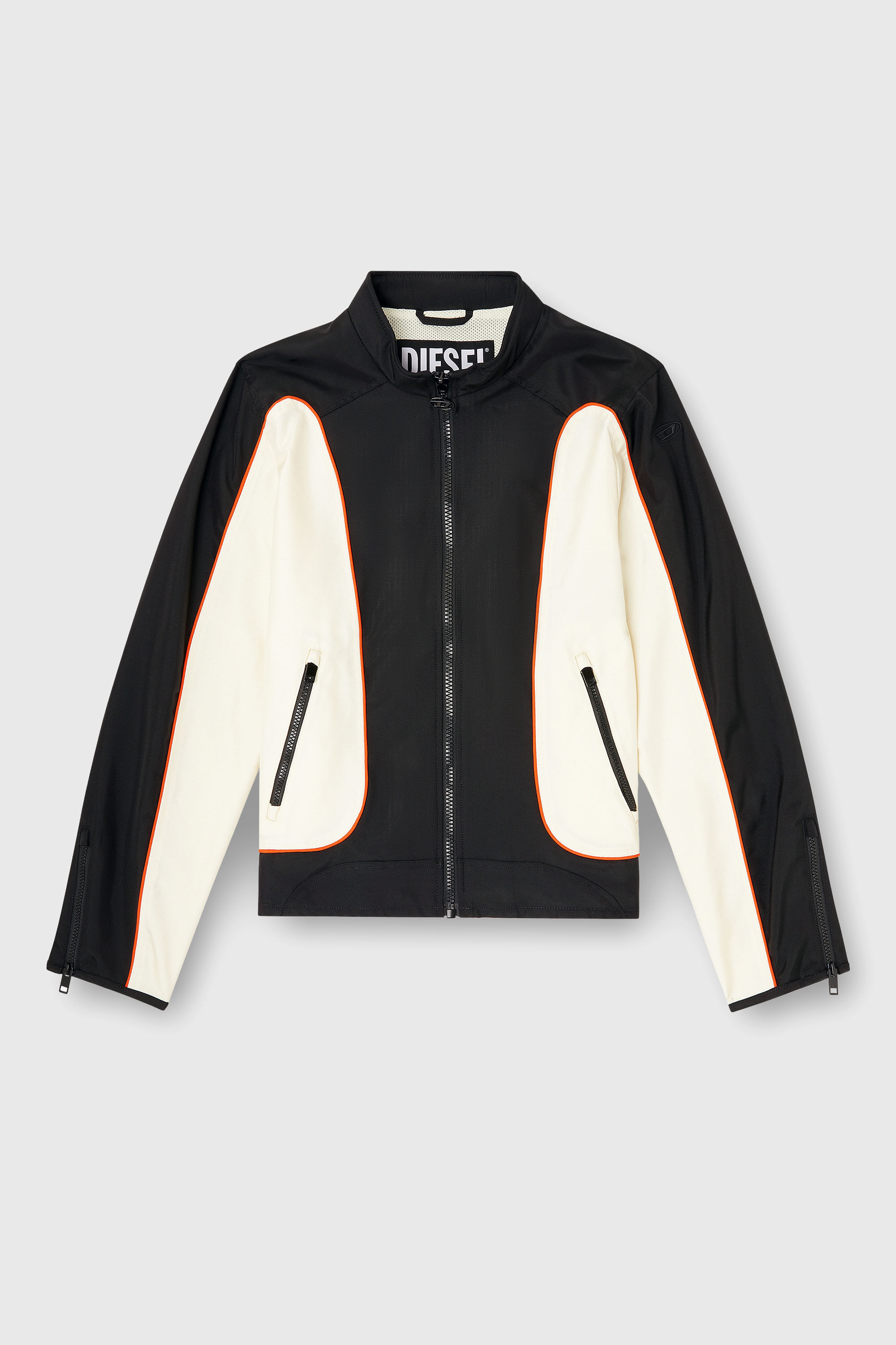 Diesel - J-BLINK-WRD, Man's Nylon jacket with color block and piping details in Black/White - 2