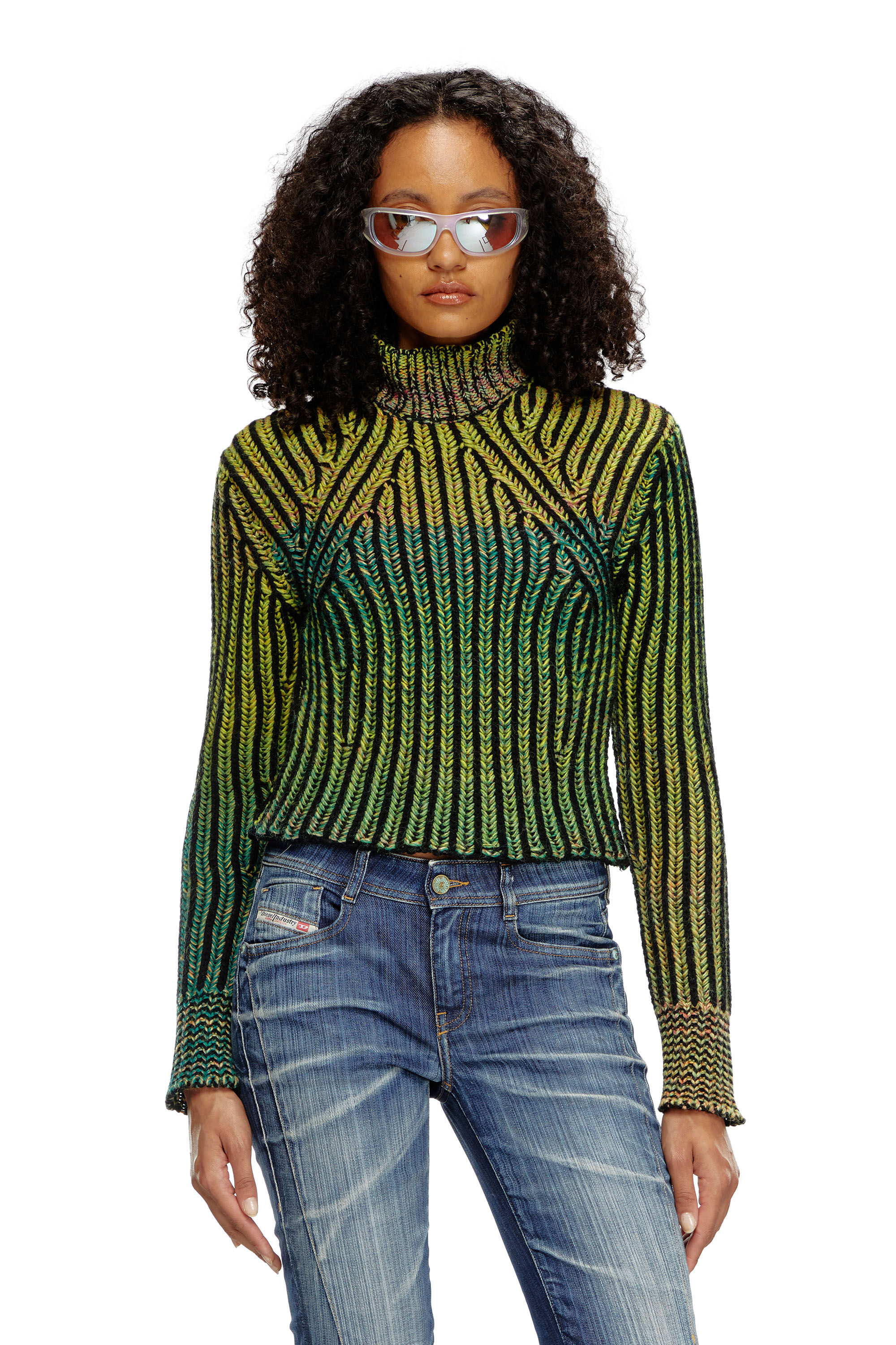 Diesel - M-ORKID, Woman's Cropped turtleneck in dégradé knit in Dark Green - 3