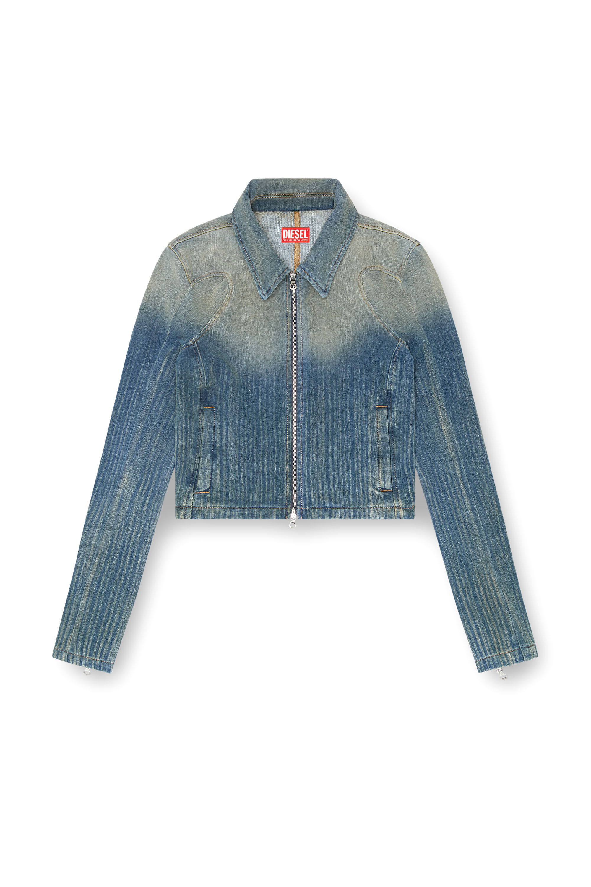 Diesel - DE-SILEN-S, Woman's Cropped jacket in light streaky denim in Medium blue - 2