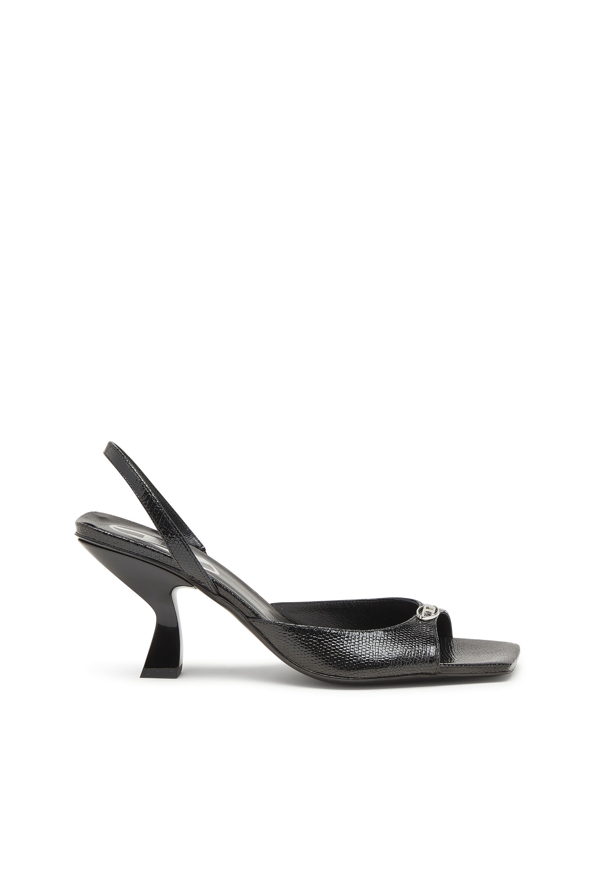 Diesel - D-AMBER 75 SANDAL, Woman's D-Amber-Slingback sandals in lizard-effect leather in Black - 1