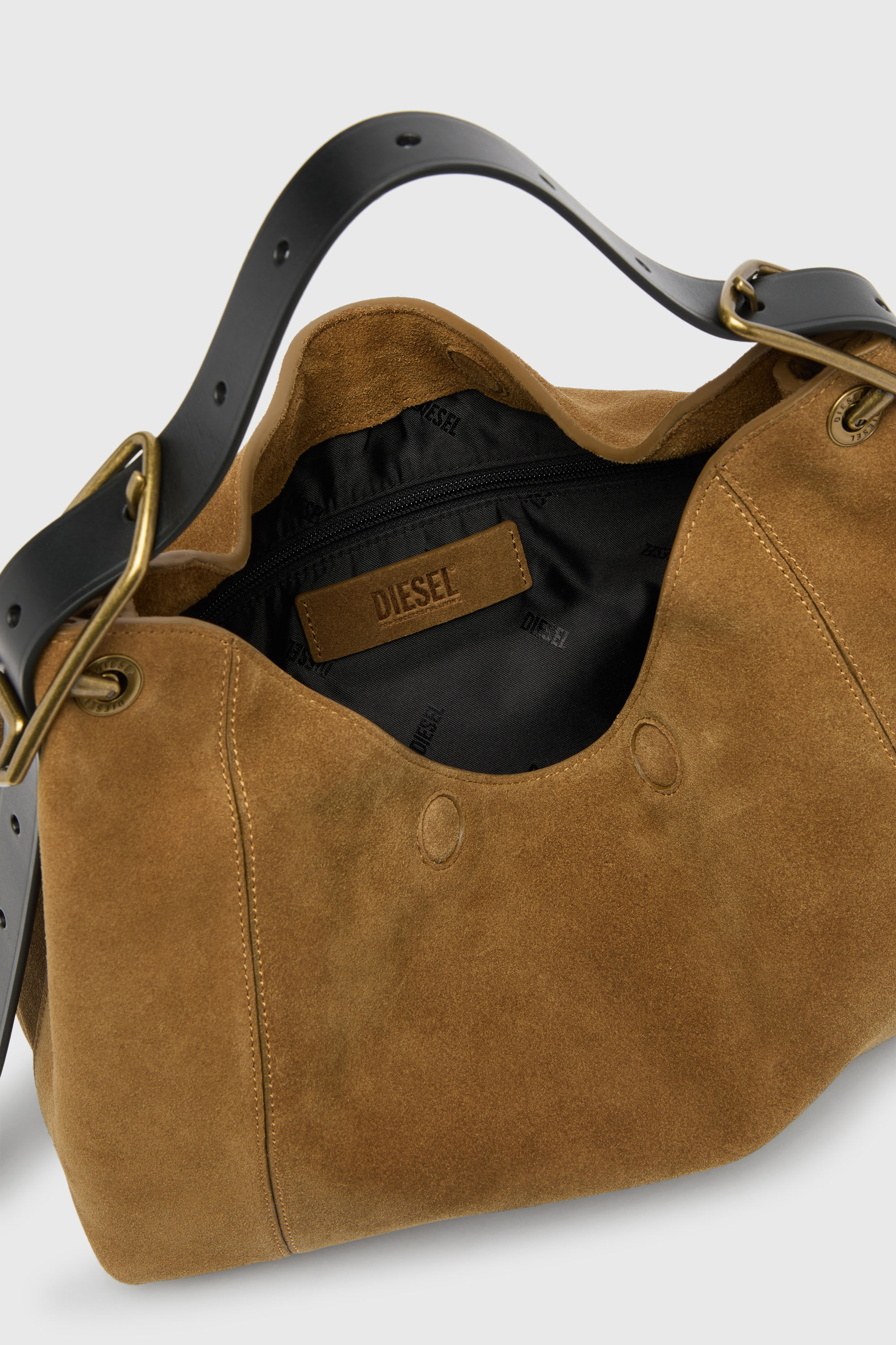 Diesel - D-LINE HOBO S, Woman's D-Line-Shoulder bag in waxed suede in Light Brown - 3