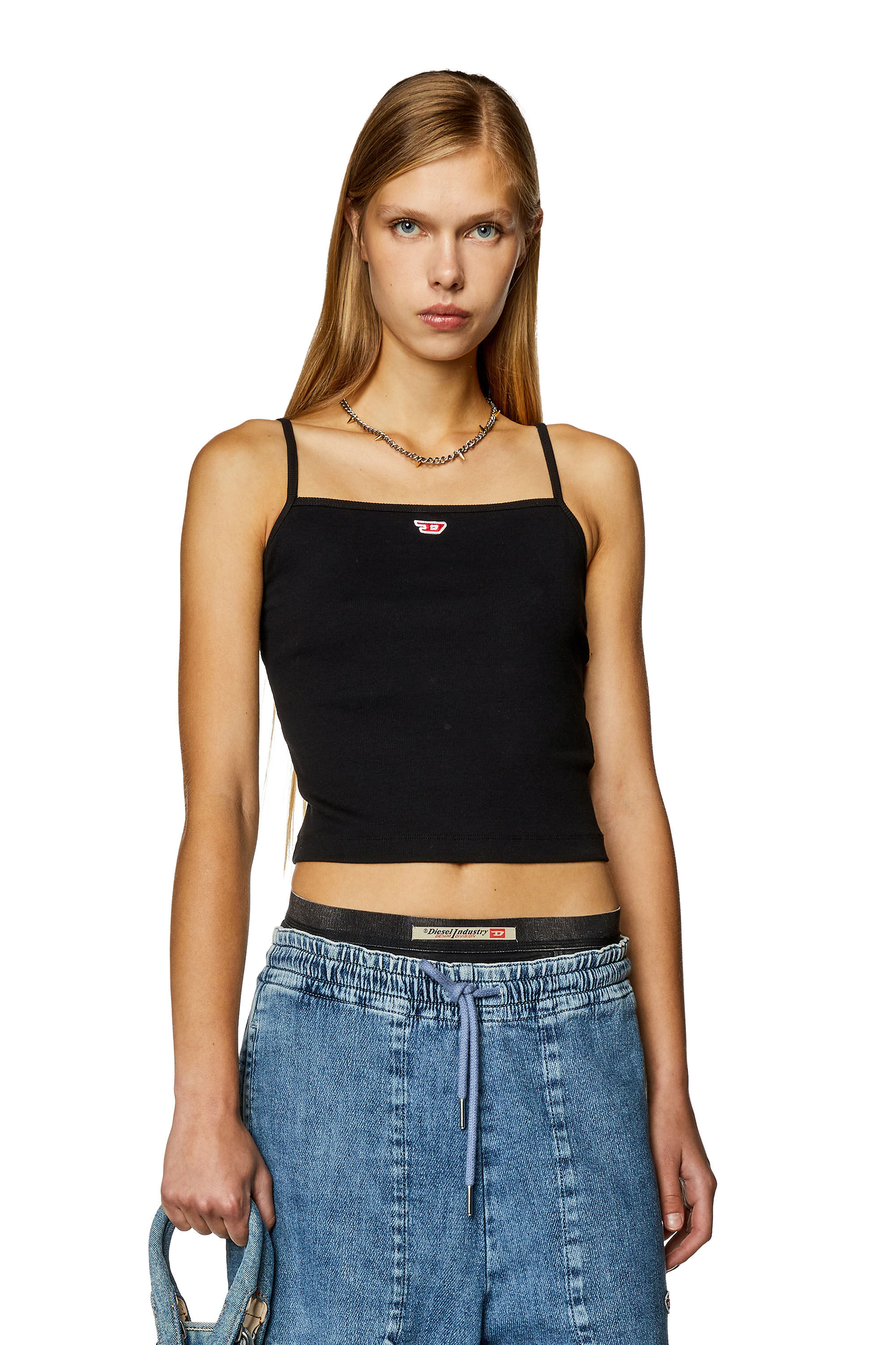 Diesel - T-HOP-D, Woman's Cami top with embroidered D patch in Black - 3