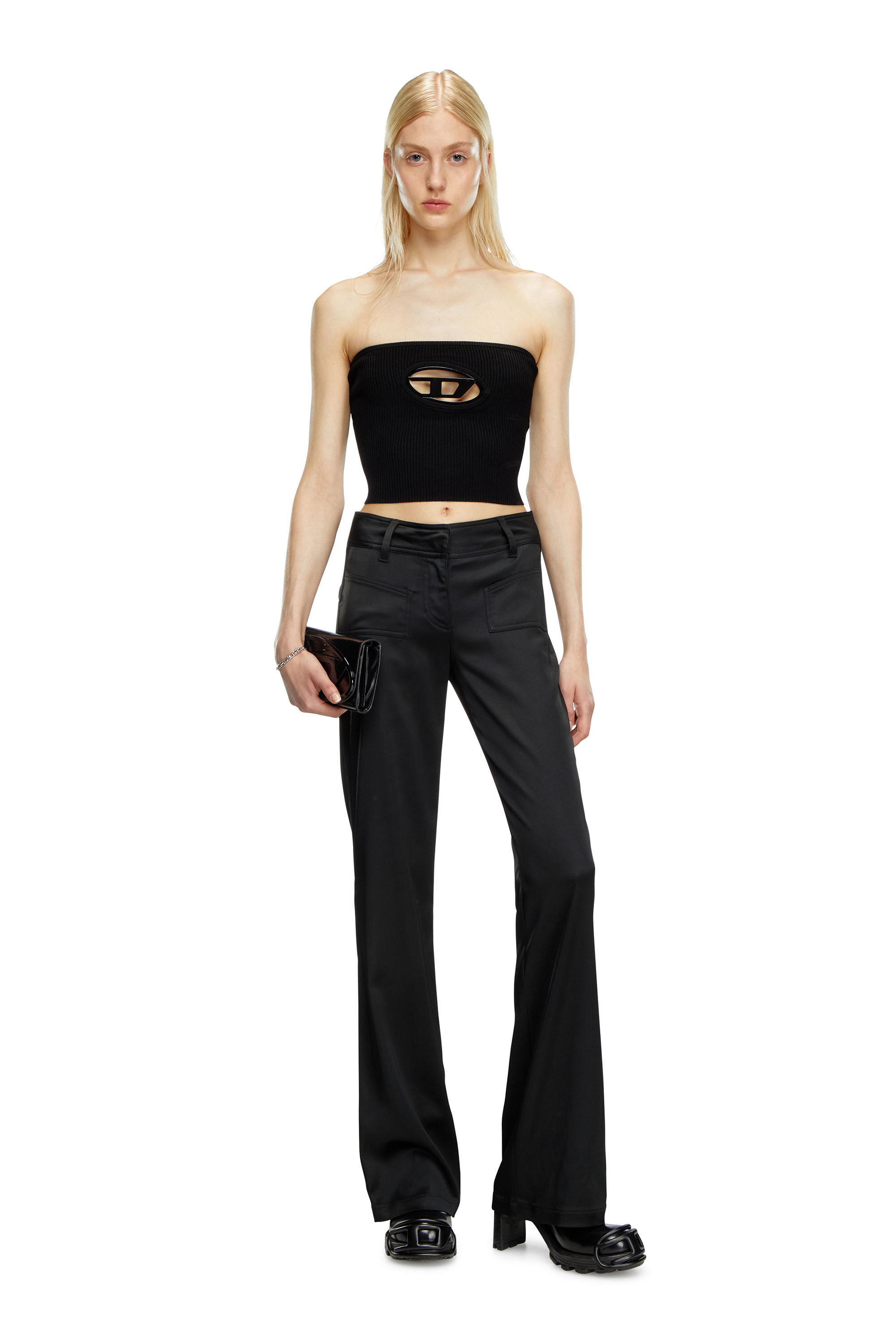 Diesel - M-CLARKSVILLE-A, Woman's Bandeau top with oval D plaque in Black - 1