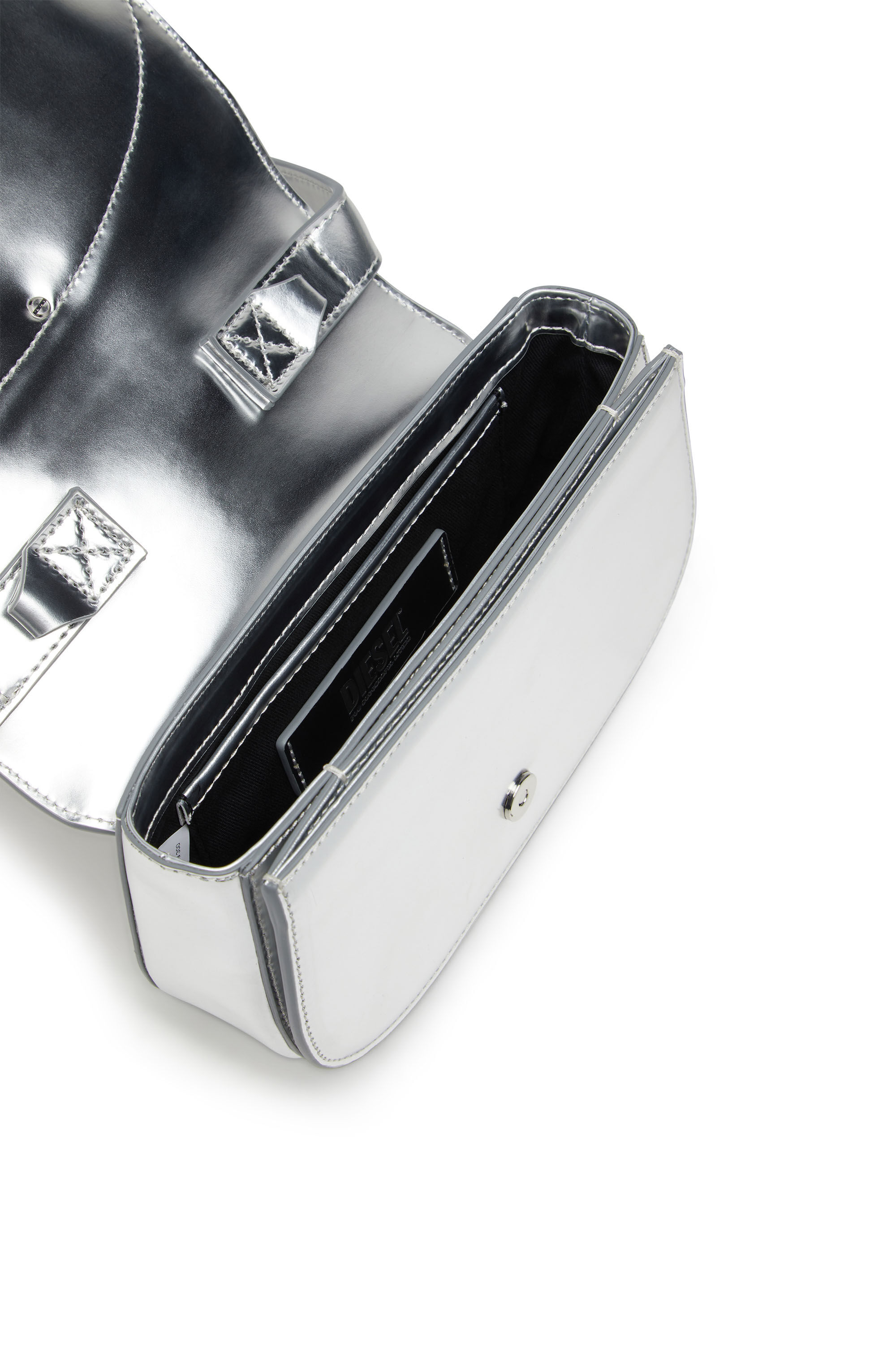Women s 1DR Iconic shoulder bag in mirrored leather Silver Diesel