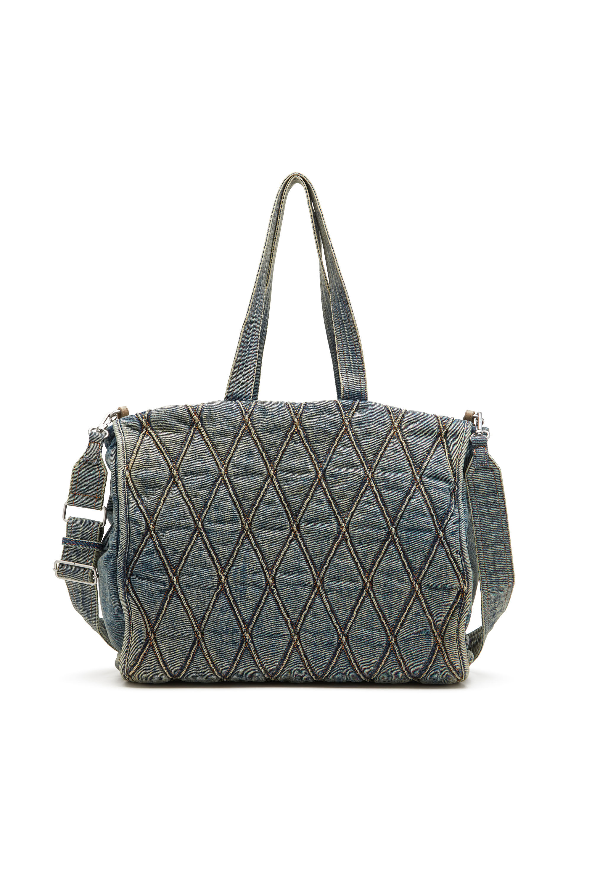 Diesel - CHARM-D SHOPPER, Woman's Charm-D-Tote bag in Argyle quilted denim in Blue - 3