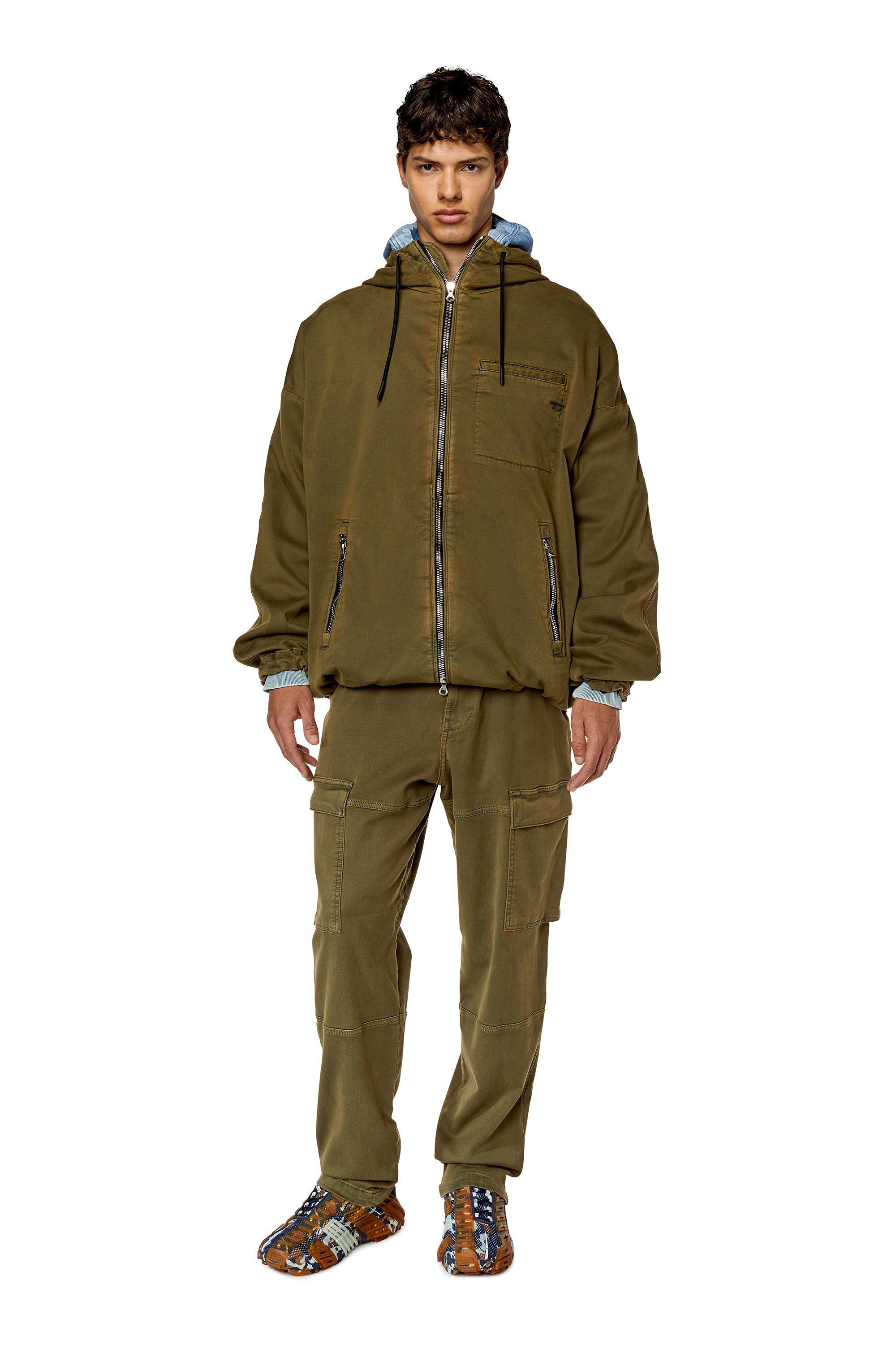 Diesel - D-HENNES JOGG, Man's Hooded JoggJeans jacket in Military Green - 1
