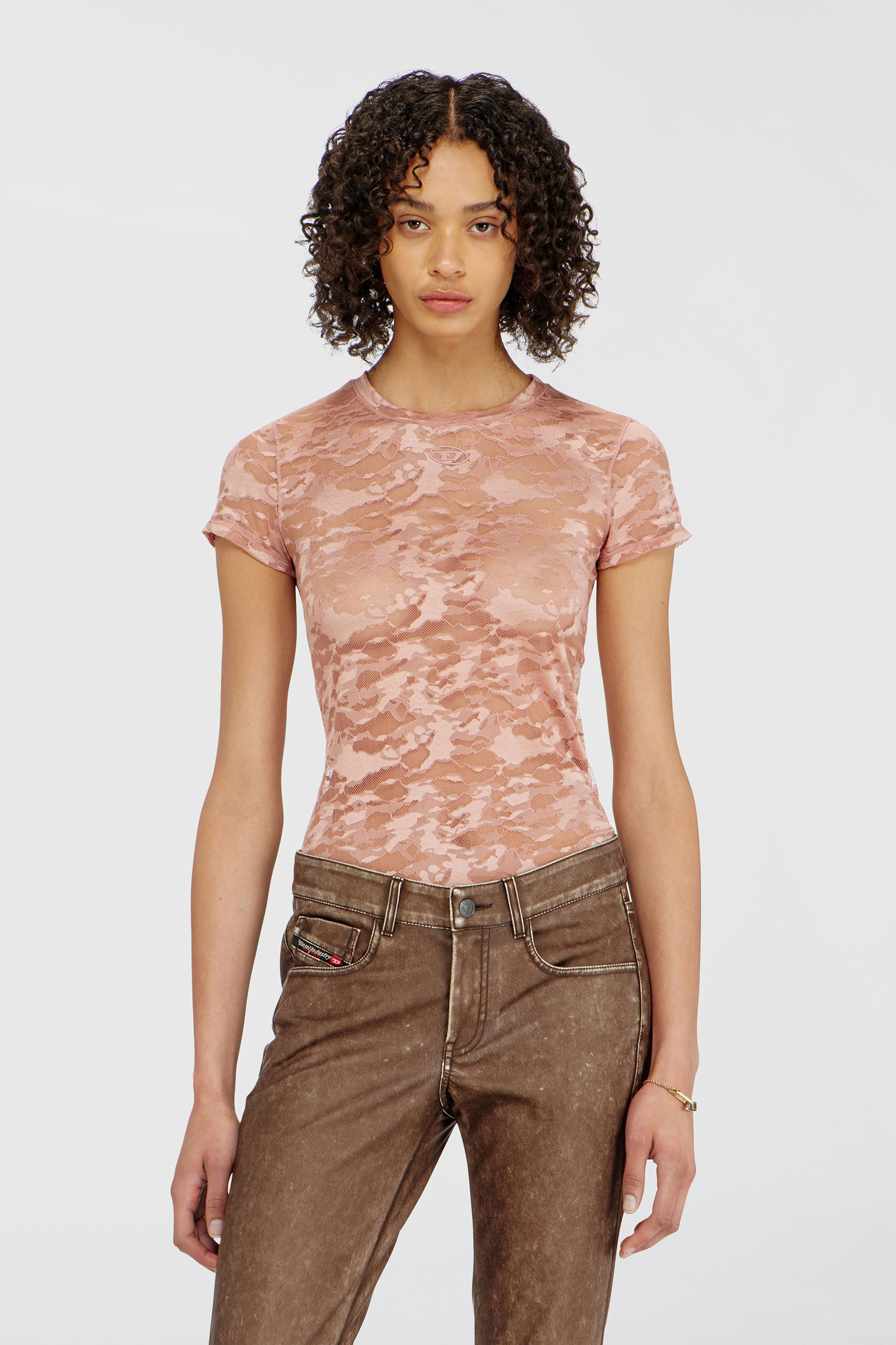 Diesel - KASIA-UTLT, Woman's Camo lace T-shirt in Nude - 5