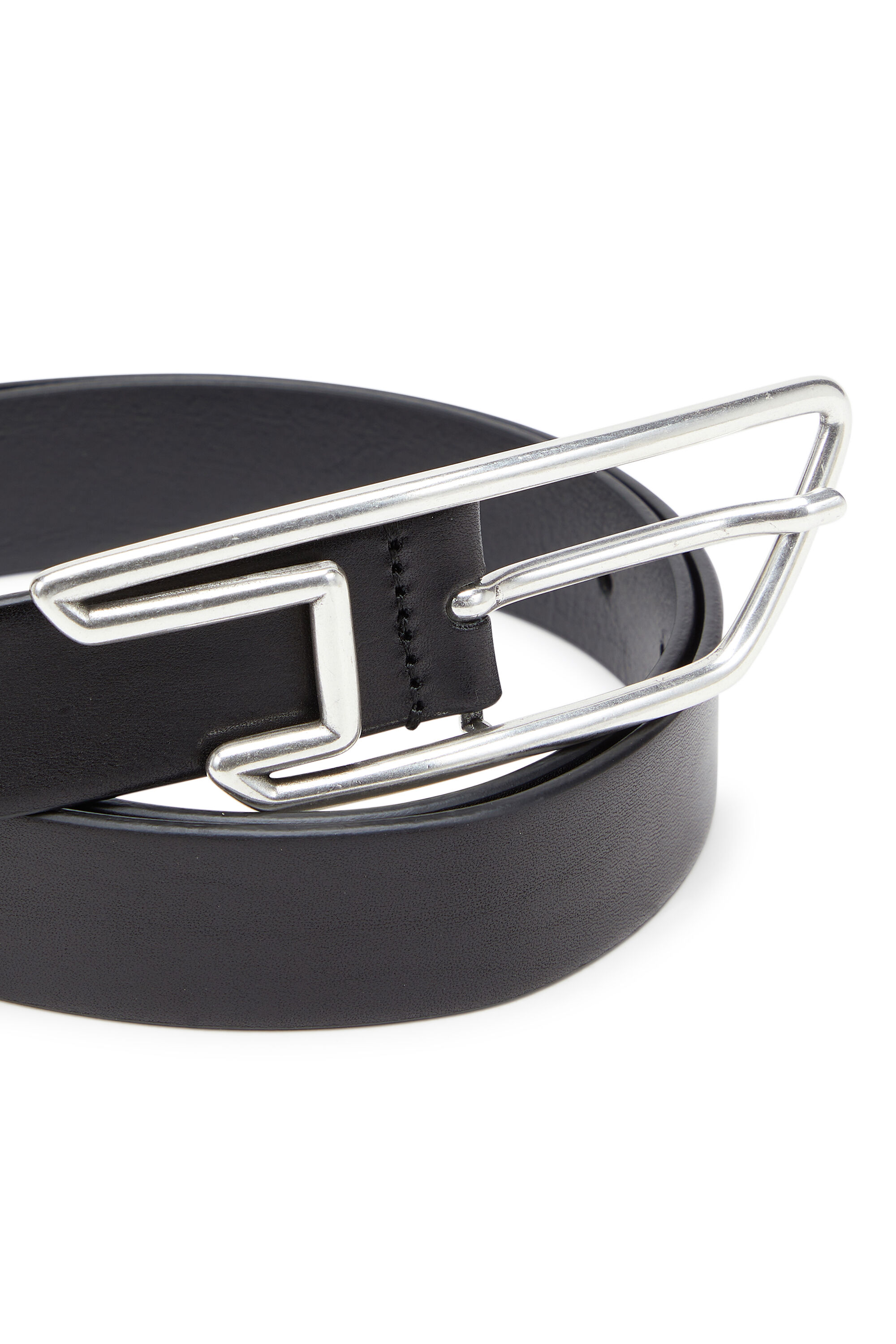 Diesel - B-D LINE 30, Unisex's 3cm leather belt with D-logo buckle in Black - 2