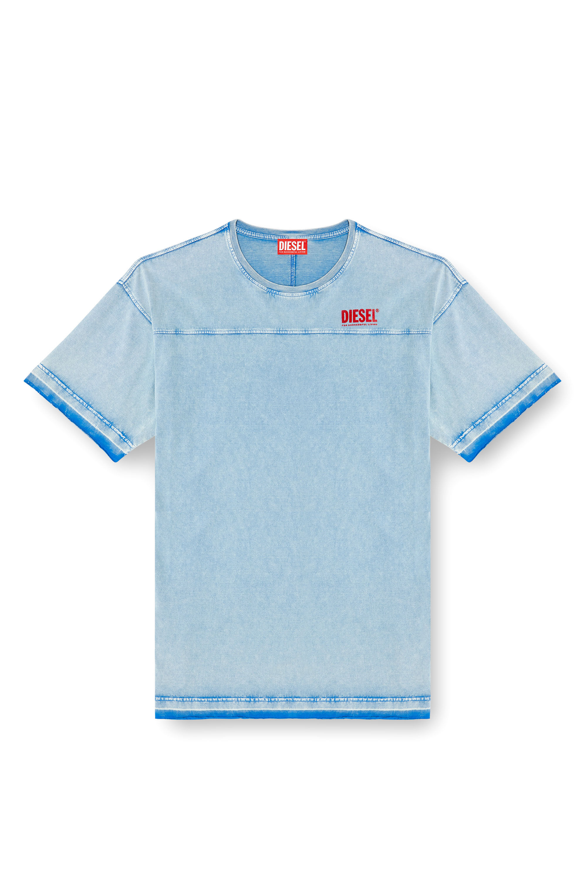 Diesel - T-HOXT, Man's Denim-look T-shirt with released hems in Light Blue - 2