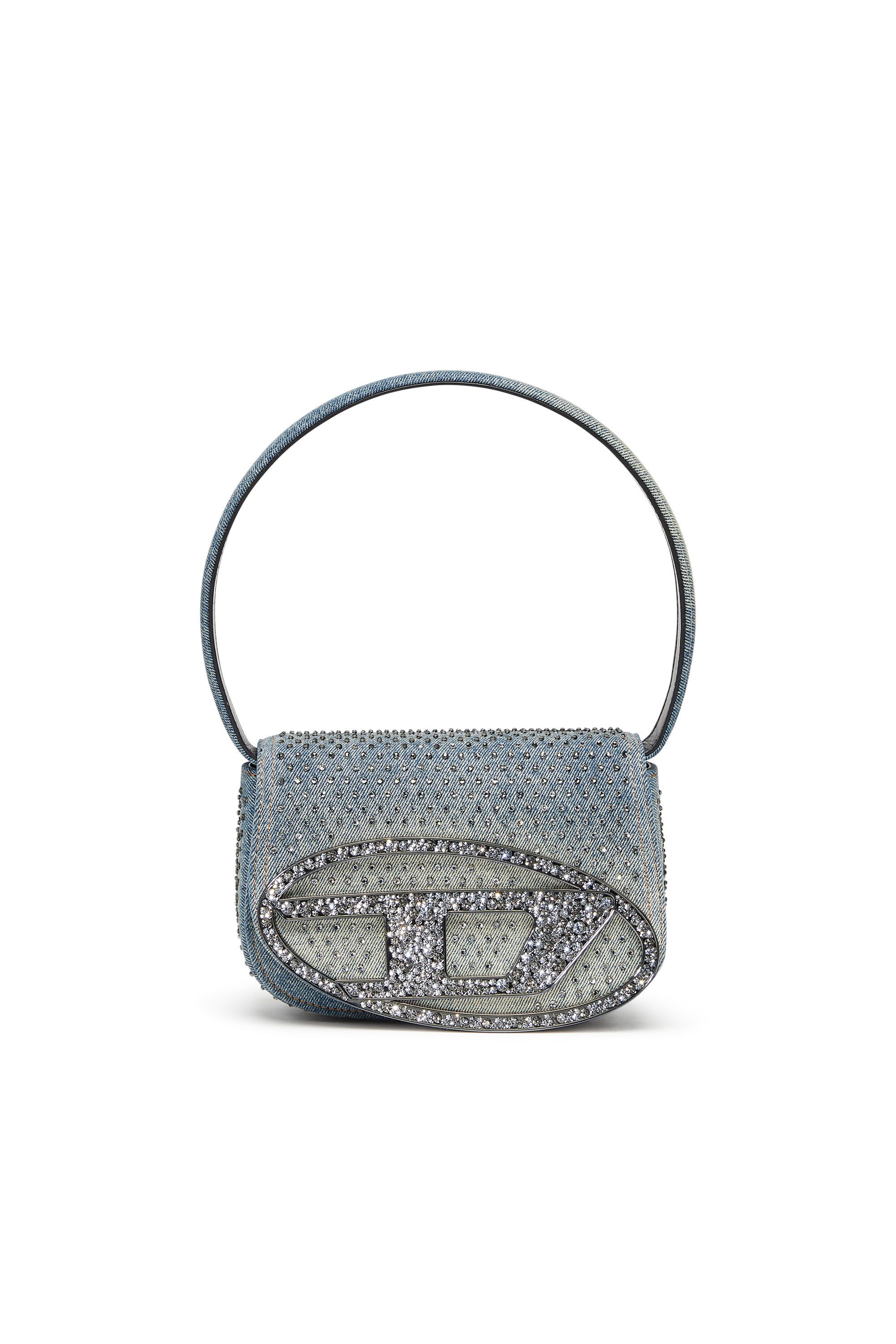 Women's 1DR - Iconic shoulder bag in denim and crystals