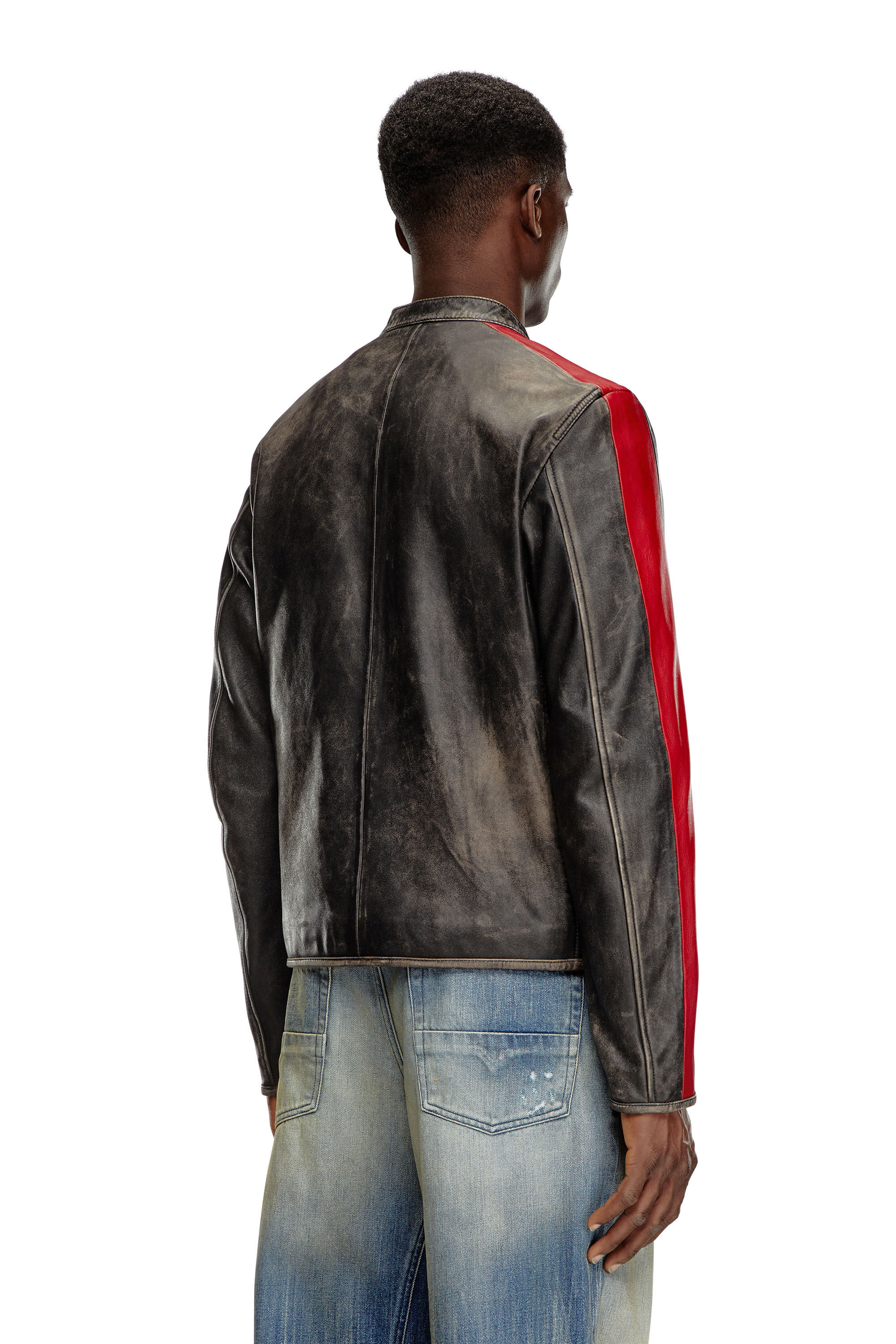 Men's Leather jacket with contrasting stripes | Multicolor | Diesel