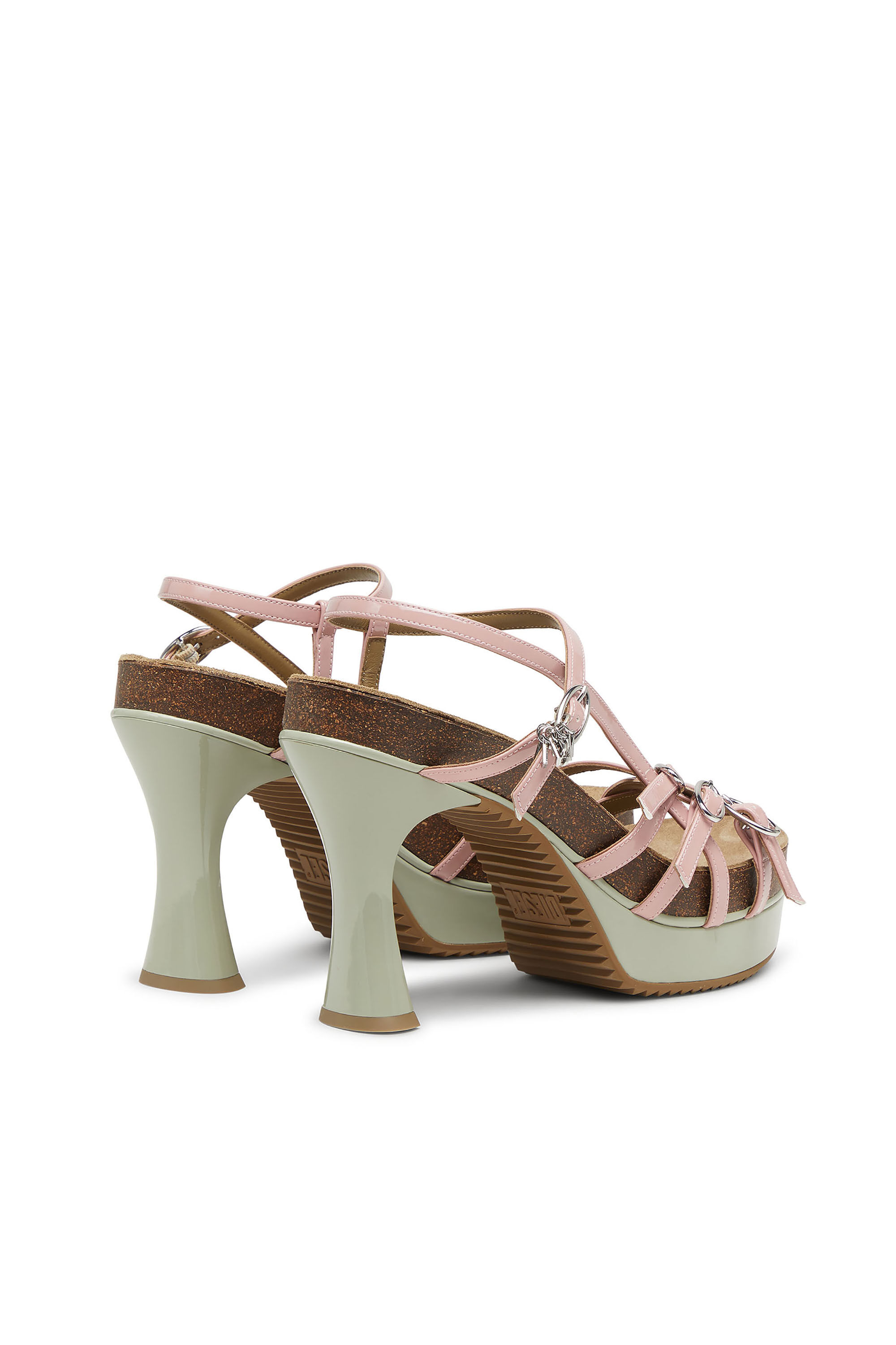 Diesel - D-WOODSTOCK 105 SANDAL, Woman's D-Woodstock-Strappy platform sandals in glossy PU in Pink/White - 3