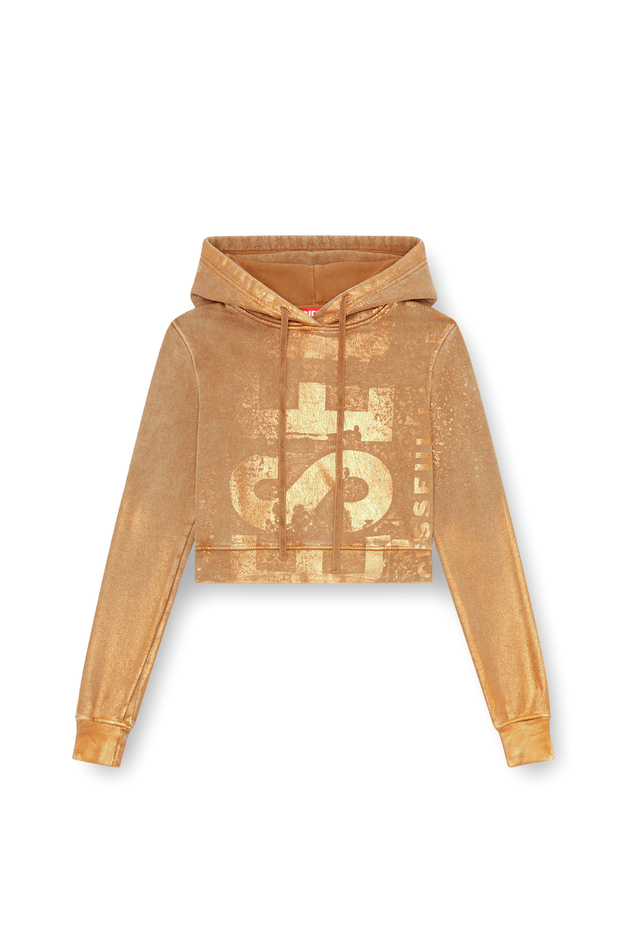 Diesel - F-SLIMMY-HOOD-P6, Woman's Cropped hoodie with metallic effects in Light Brown - 2