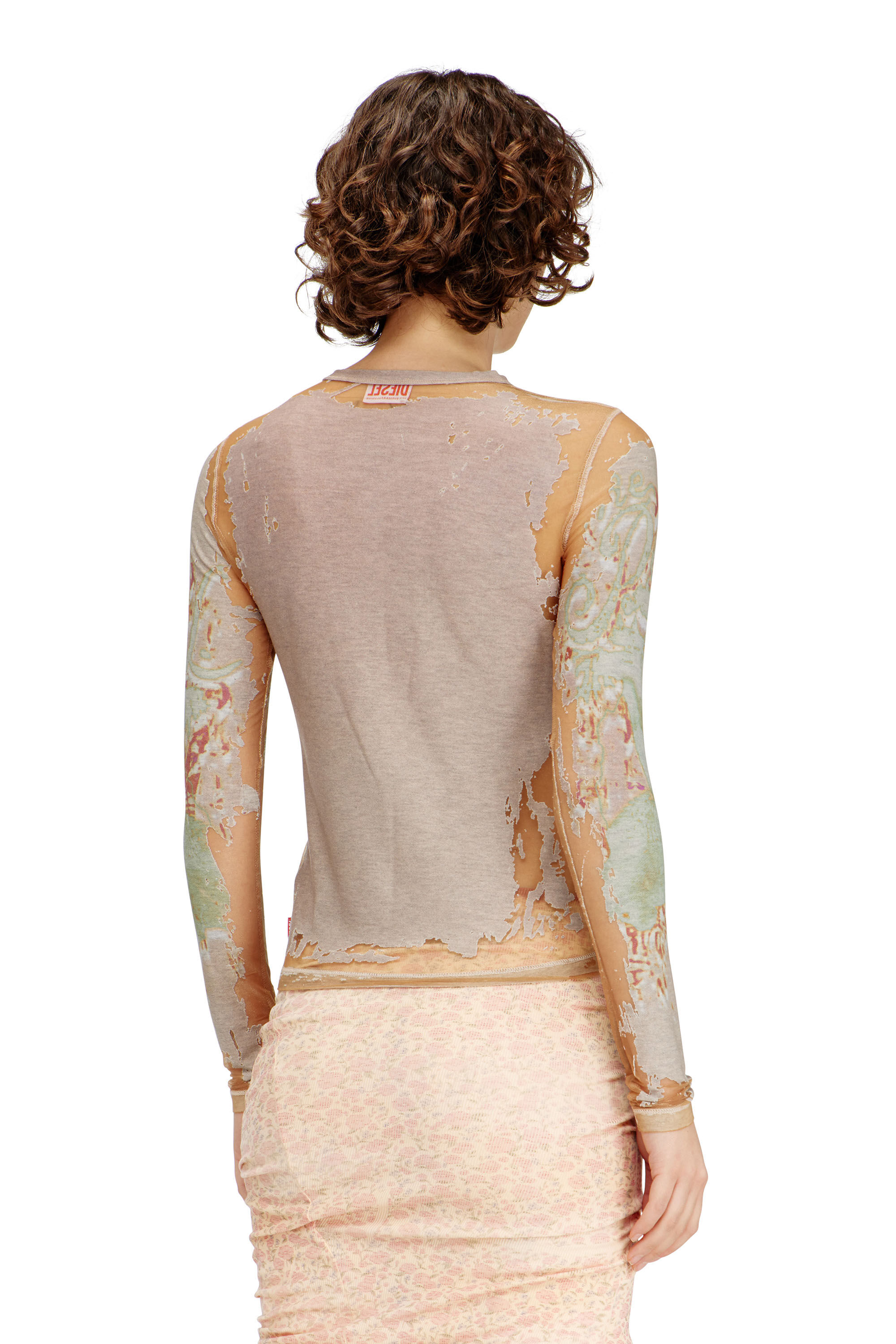 Diesel - T-GABRY, Woman's Cardigan top in printed devor&eacute; jersey in Light Brown - 4