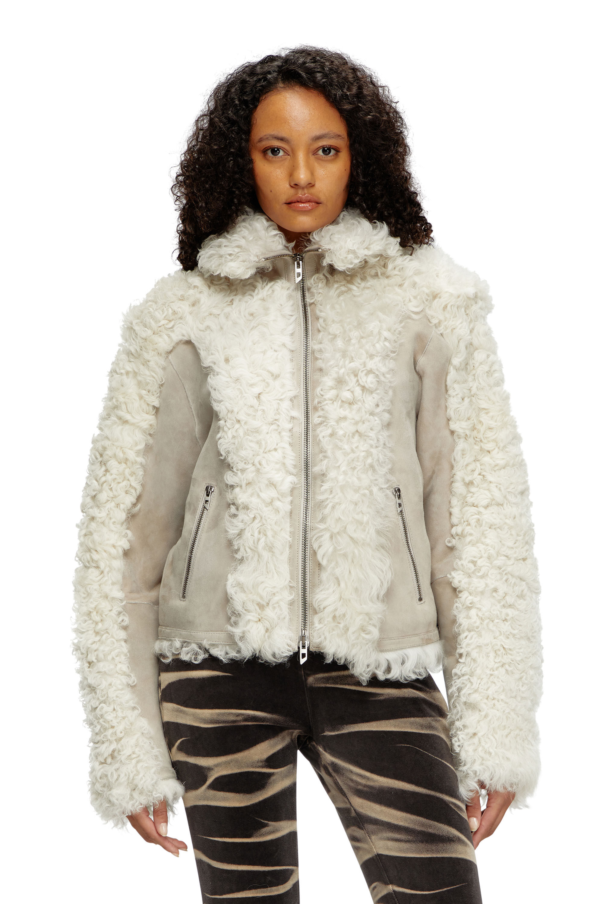 Diesel - L-AUREL, Woman's Shearling jacket in White - 3