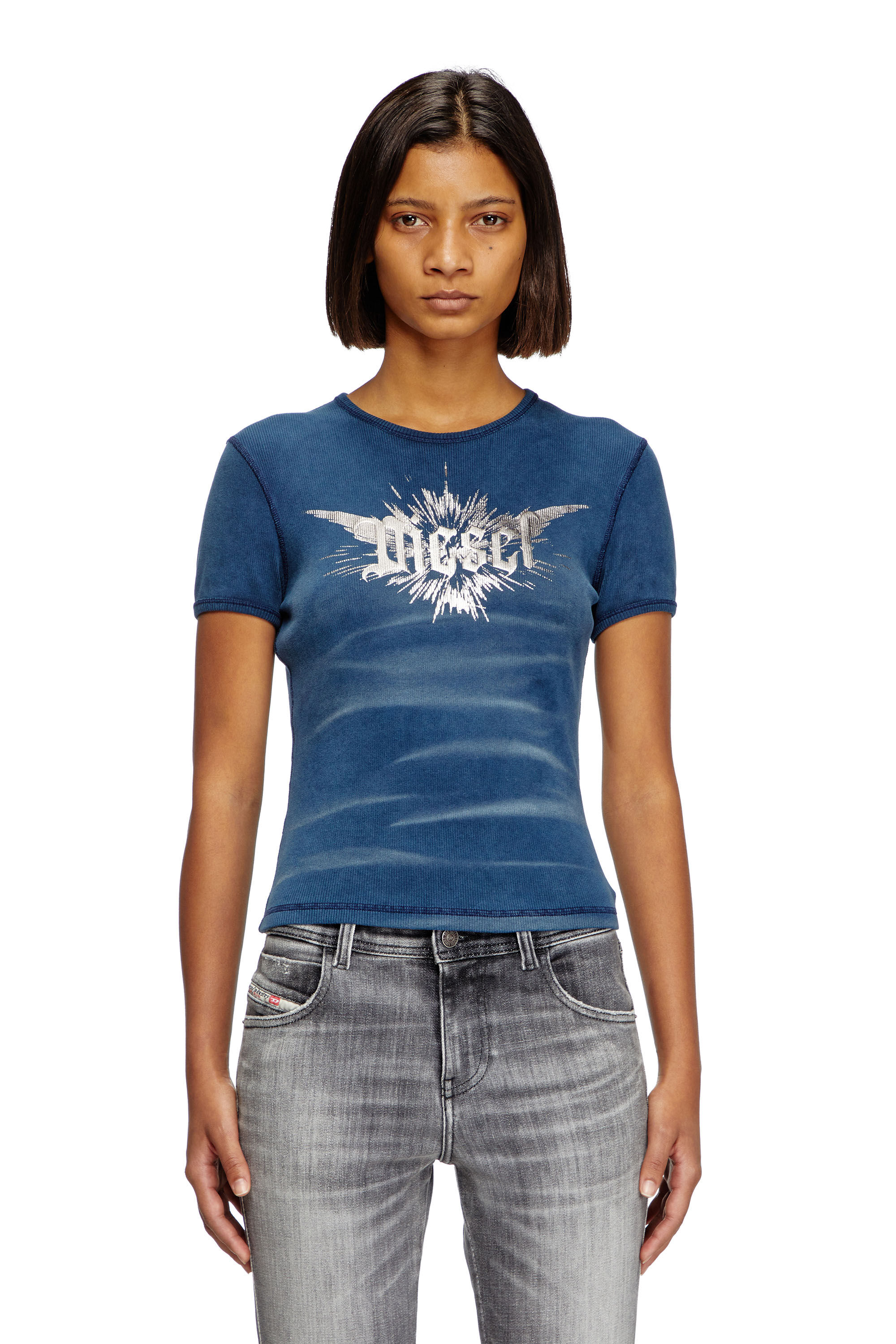 Women's T-shirt with winged Diesel foil print | Blue | Diesel