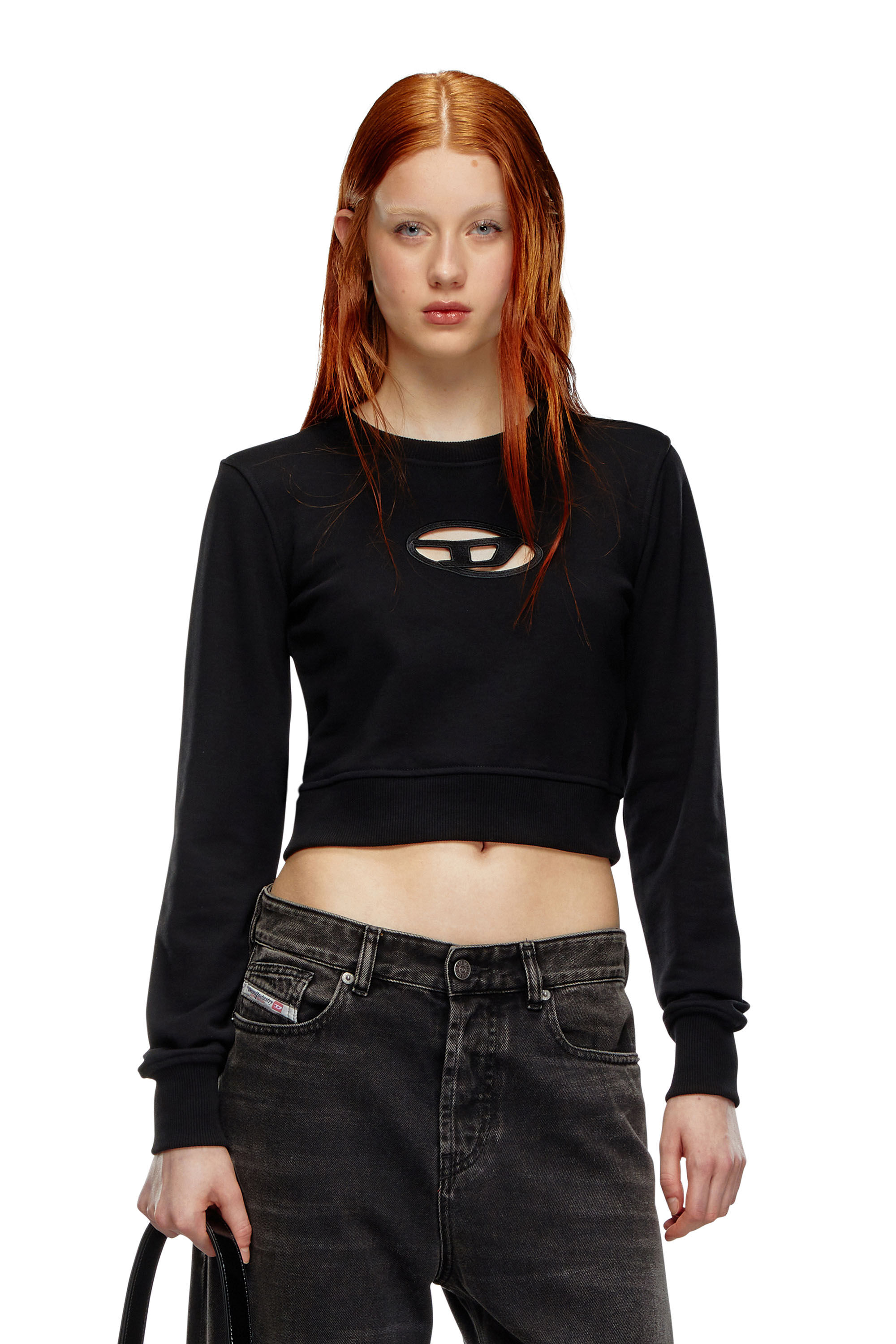 Diesel - F-SLIMMY-OD, Woman's Cropped sweatshirt with cut-out logo in Black - 3