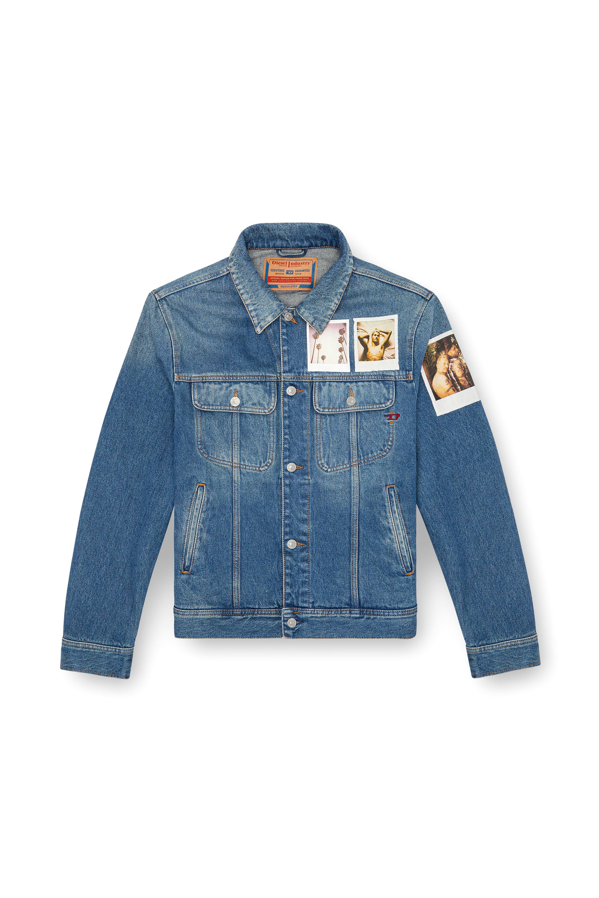 Diesel - PR-D-BARCY, Unisex's Trucker jacket with polaroid patches in Medium blue - 2