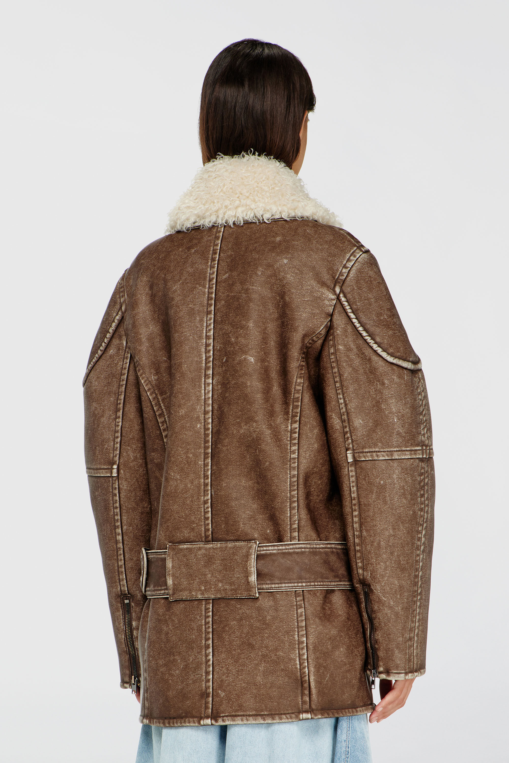 Diesel - G-EYSER, Woman's Double-breasted aviator-biker coat in Brown - 4