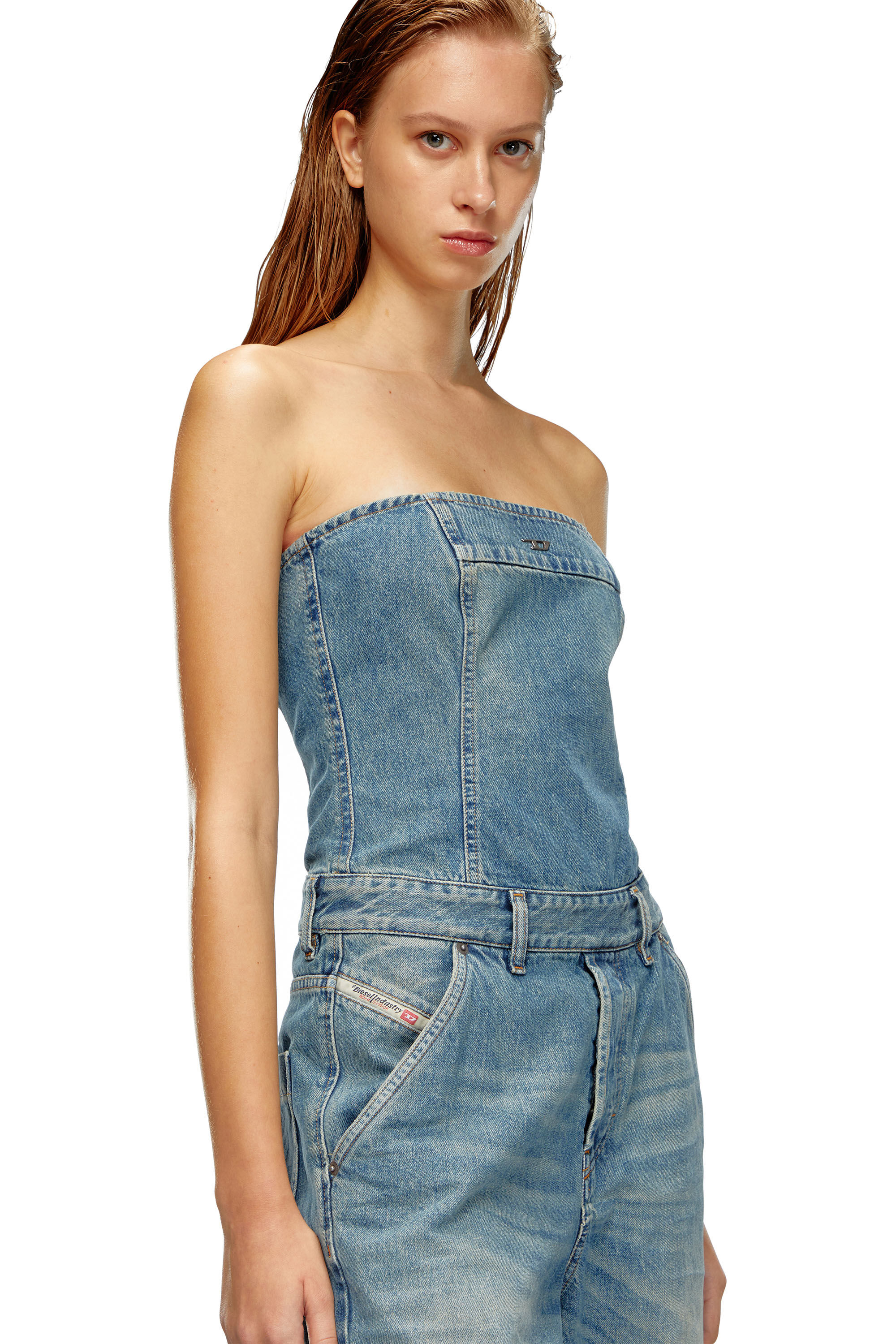 Diesel - DE-BRIDE, Woman's Denim strapless jumpsuit in Light Blue - 2