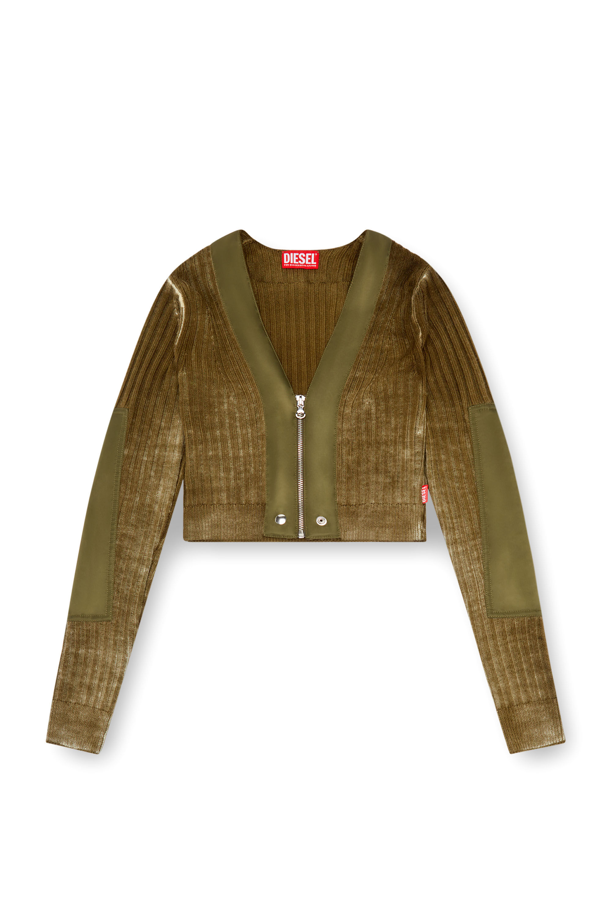 Diesel - M-ASERA, Woman's Cropped wool cardigan with nylon trims in Military Green - 2