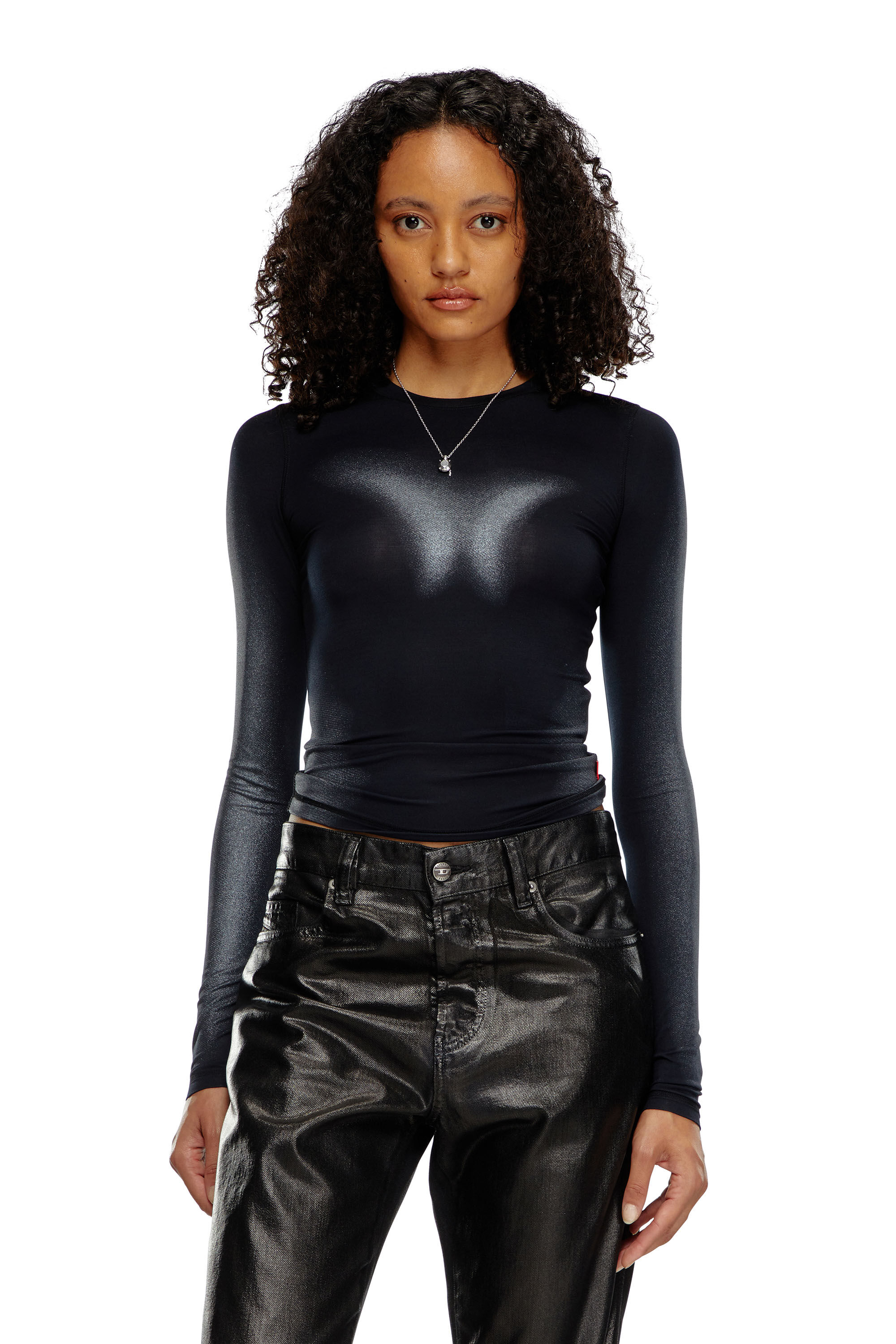 Diesel - T-ILON, Woman's Long-sleeve T-shirt with metallic effects in Black - 3