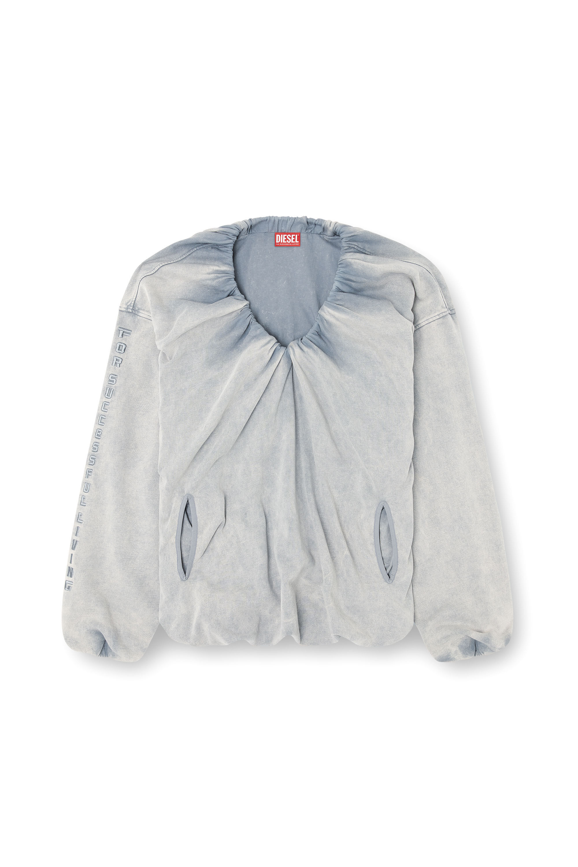 Diesel - F-INDY, Woman's Gathered sweatshirt with bleached effect in Light Grey - 2