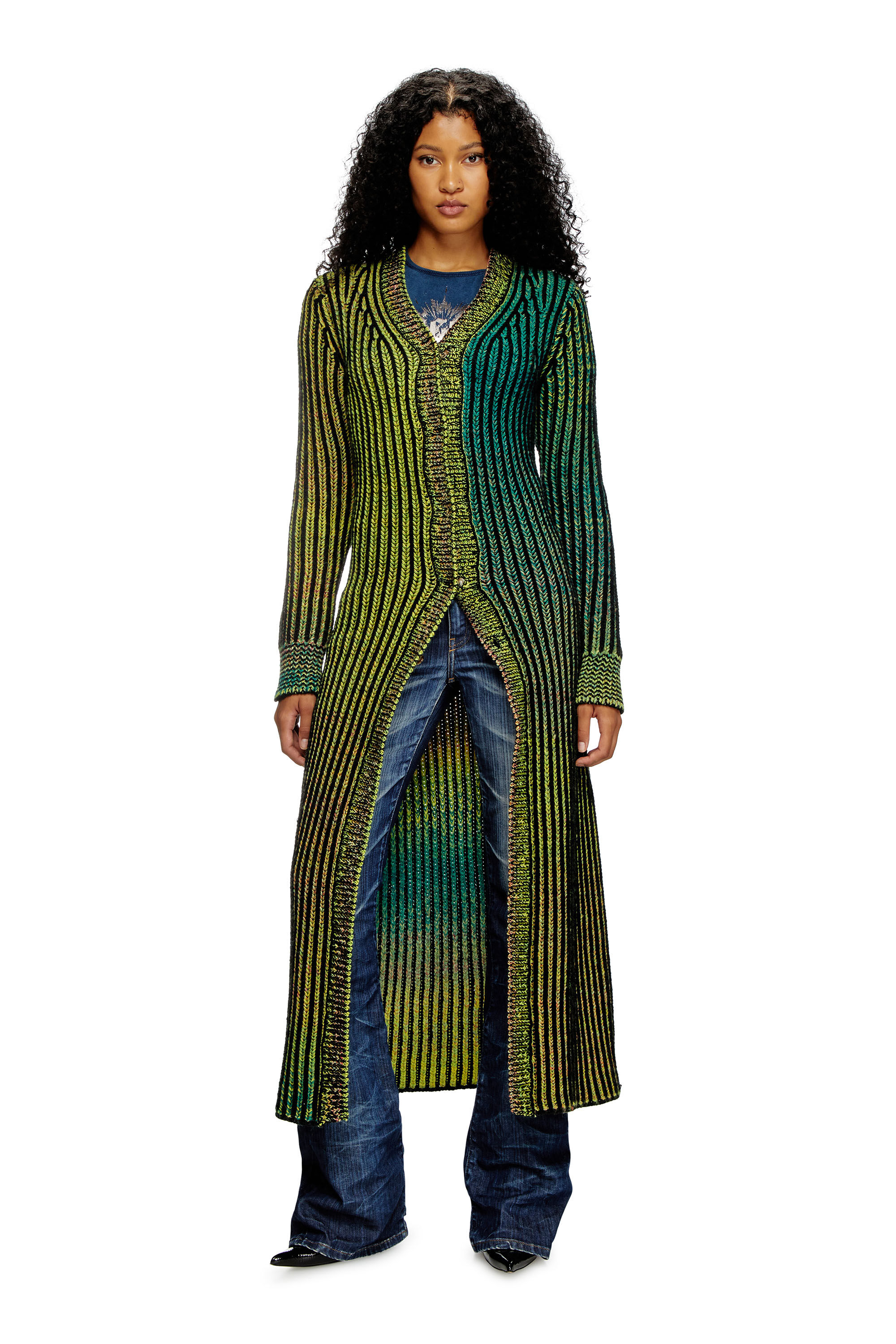 Diesel - M-ORIS, Woman's Coatigan in dégradé knit in Green - 3