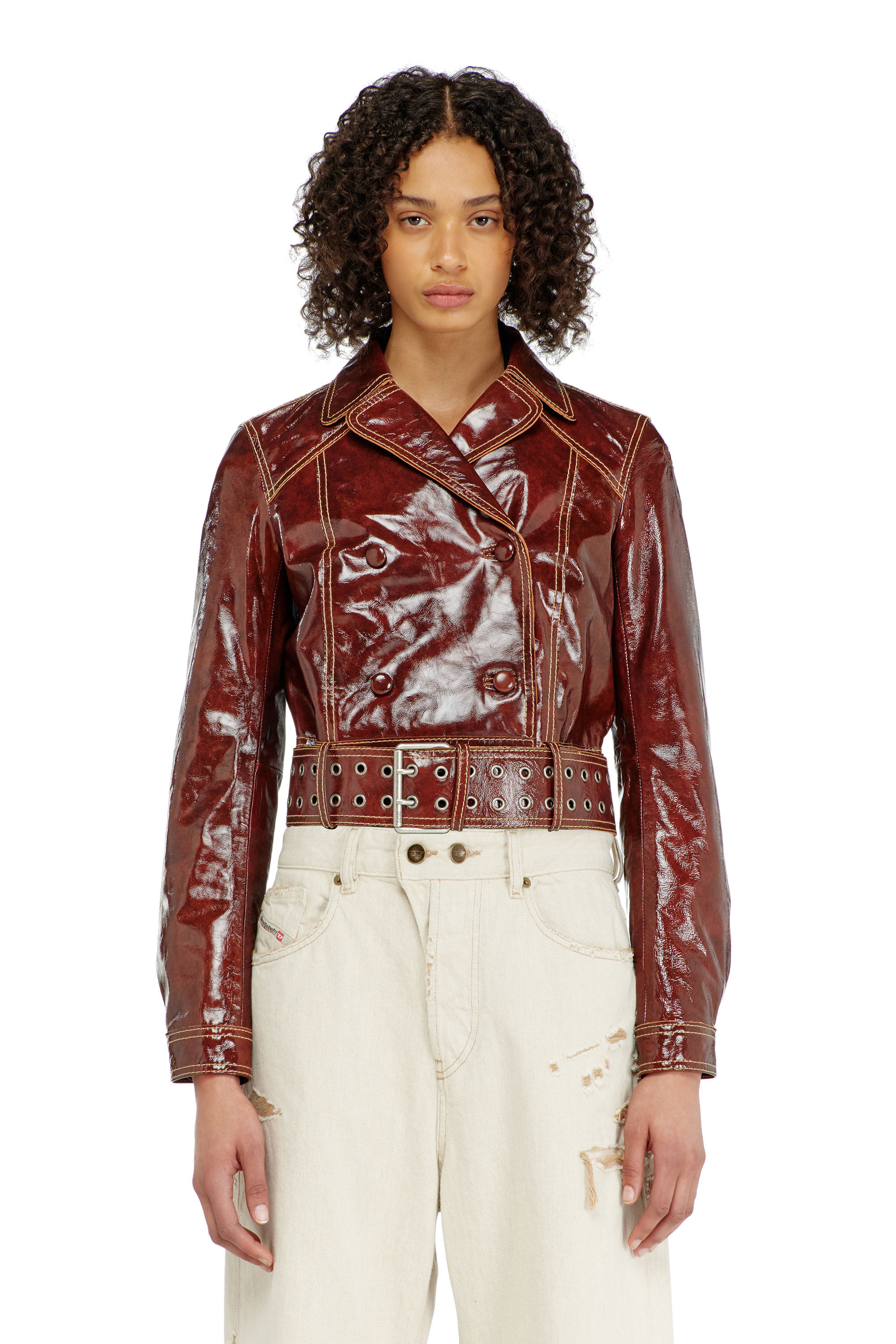 Diesel - L-EGEND, Woman's Patent-leather jacket with large belt in null - 5