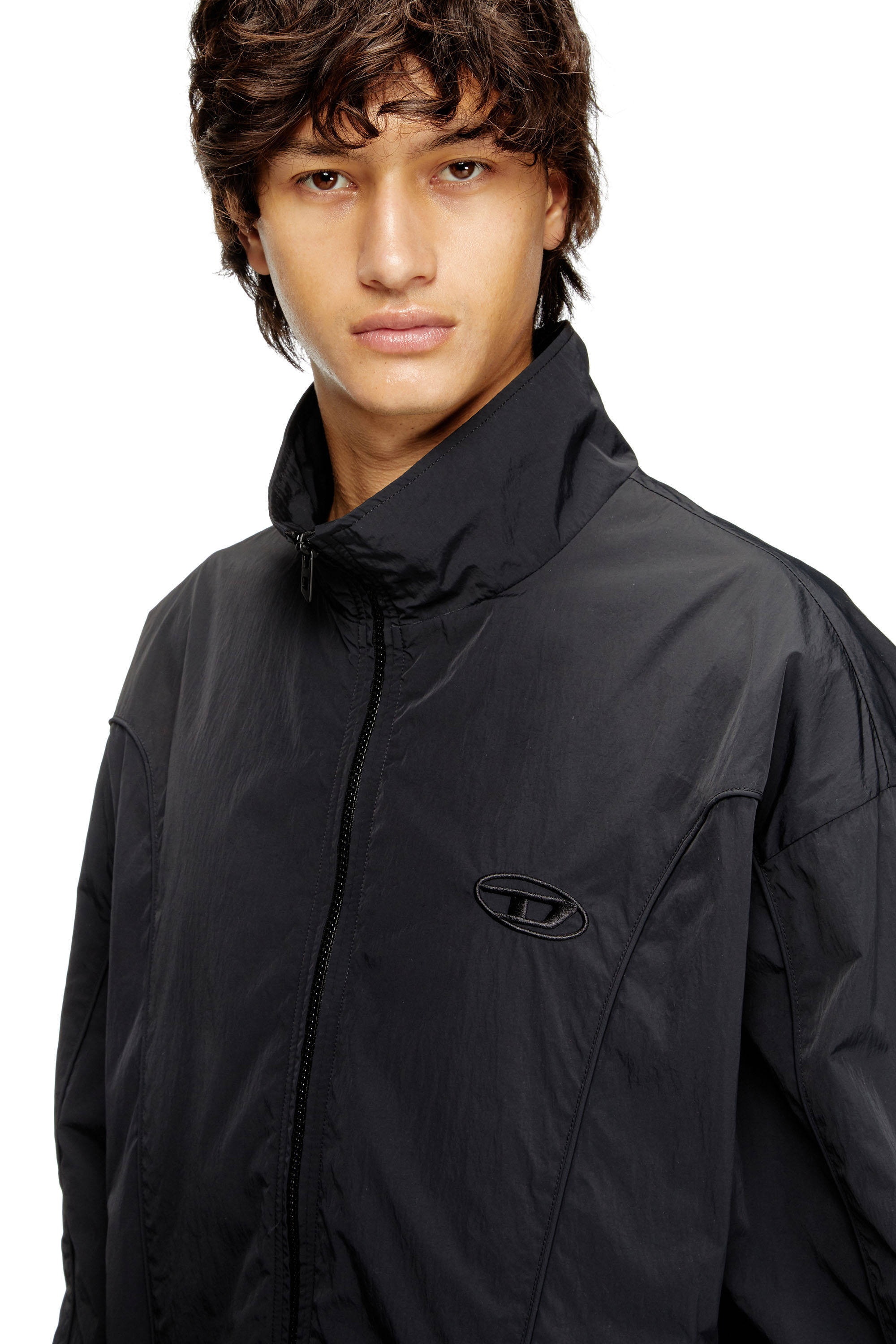 Diesel - J-FIVE-WRD-AKAD, Man's Crinkled-nylon jacket with piping in Black - 5