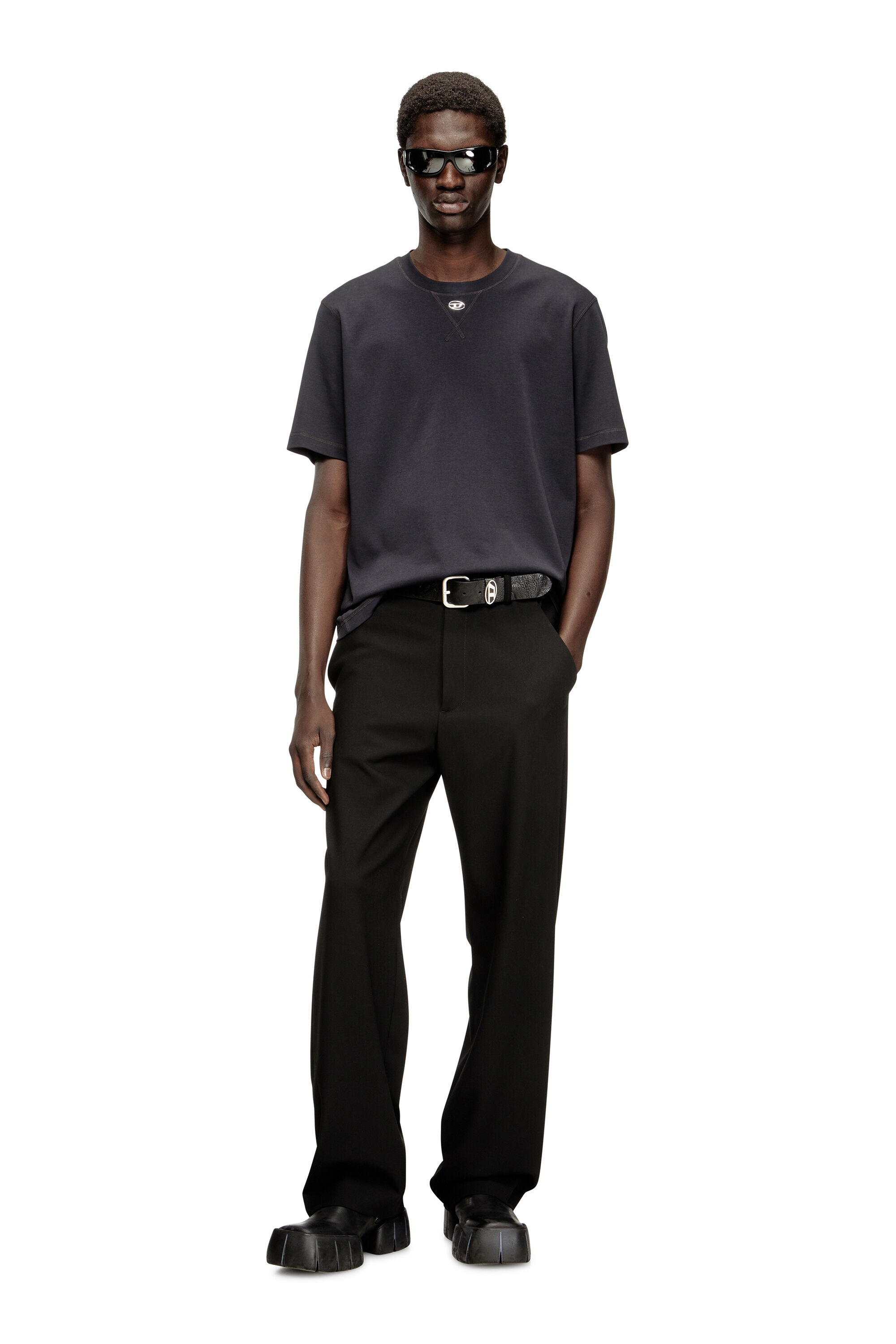 Diesel - T-MADJUST-TR, Man's Regular T-shirt with crew neck and Oval D in Dark grey - 6