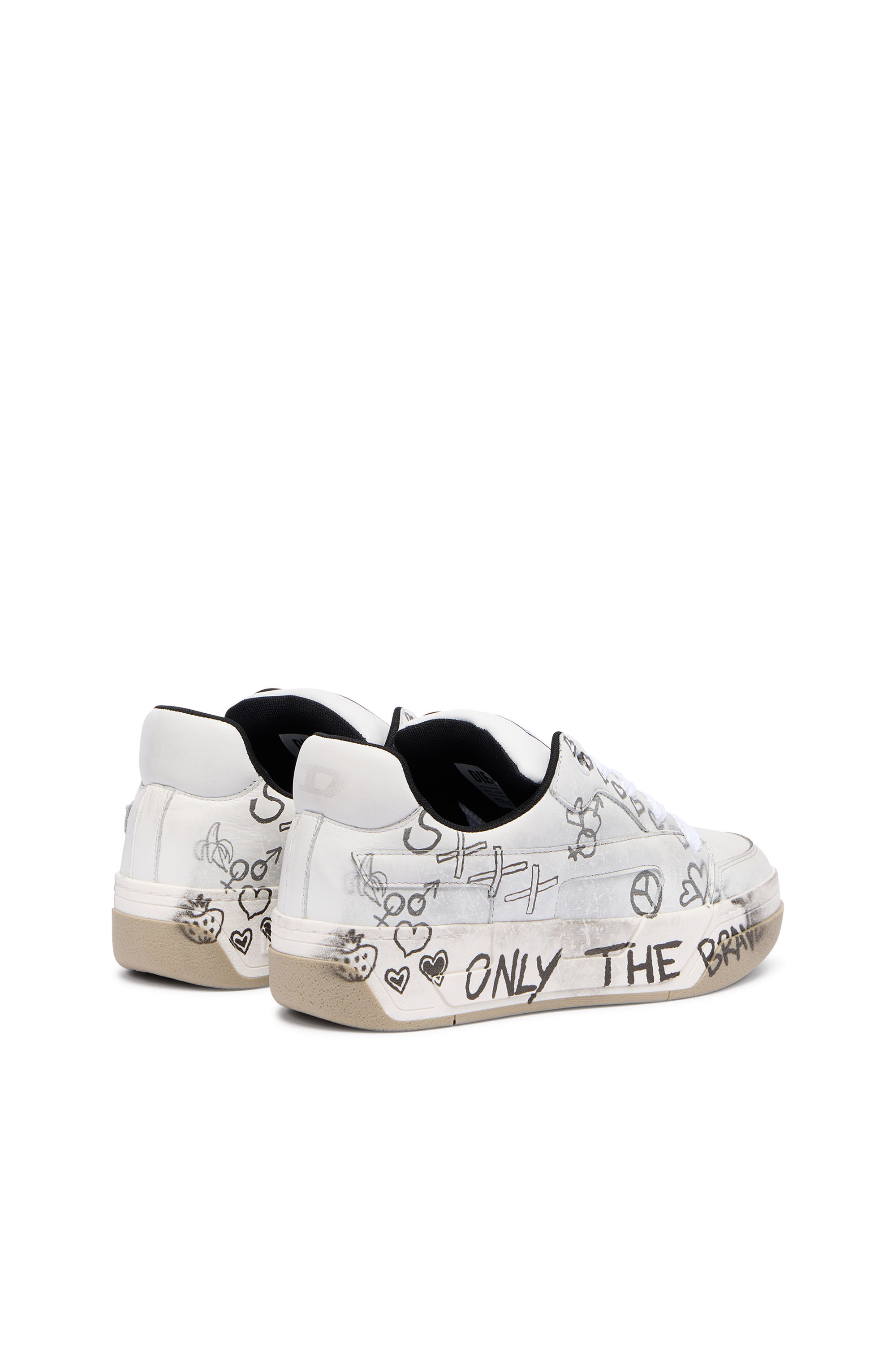 Diesel - S-D-OLLIE LOW W, Woman's D-Ollie-Leather sneakers with graffiti print in White/Brown - 3