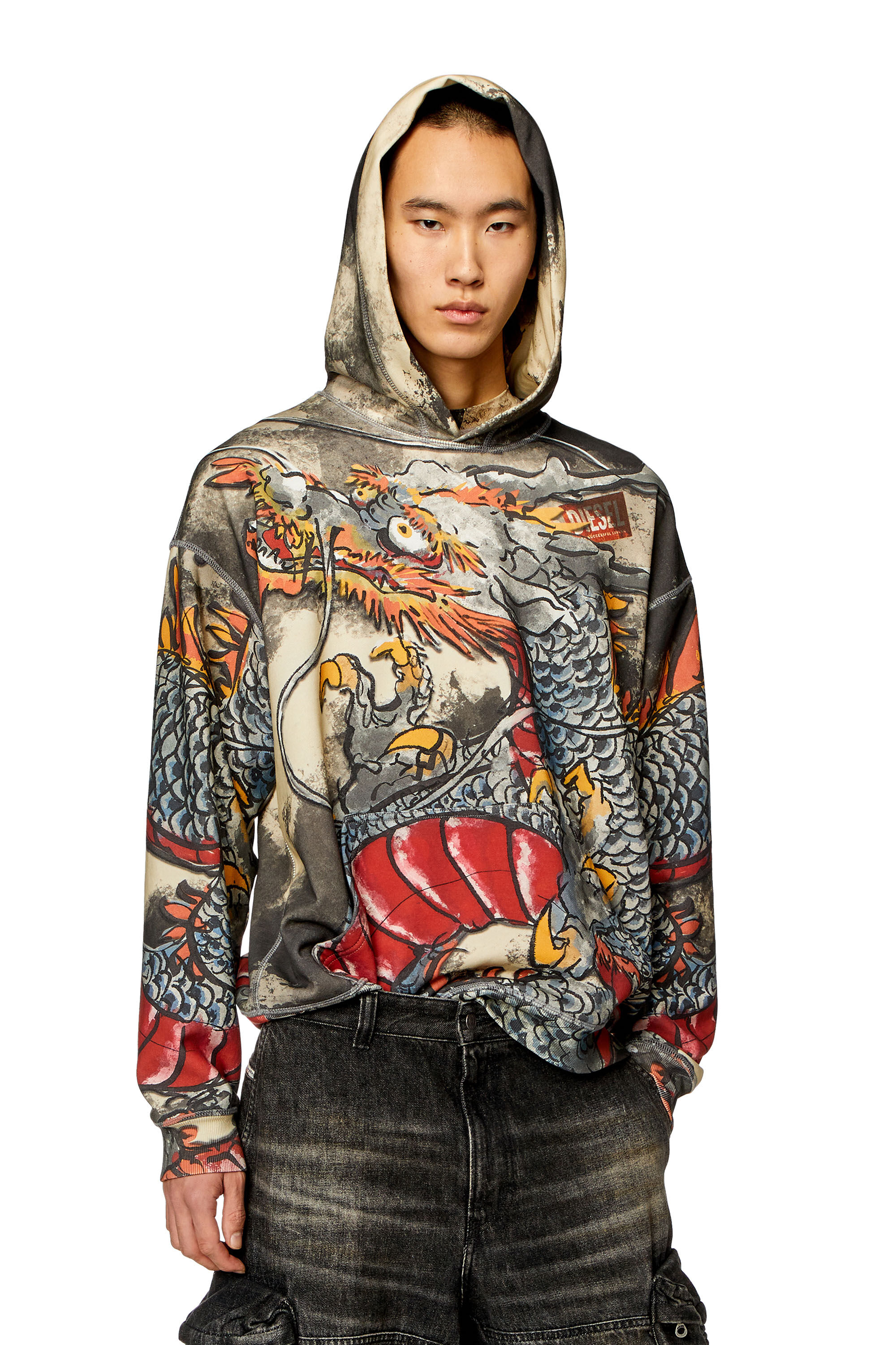 Diesel - CL-S-BOXT-HOOD-DRAGON, Unisex Hoodie with Dragon print in Multicolor - Image 3