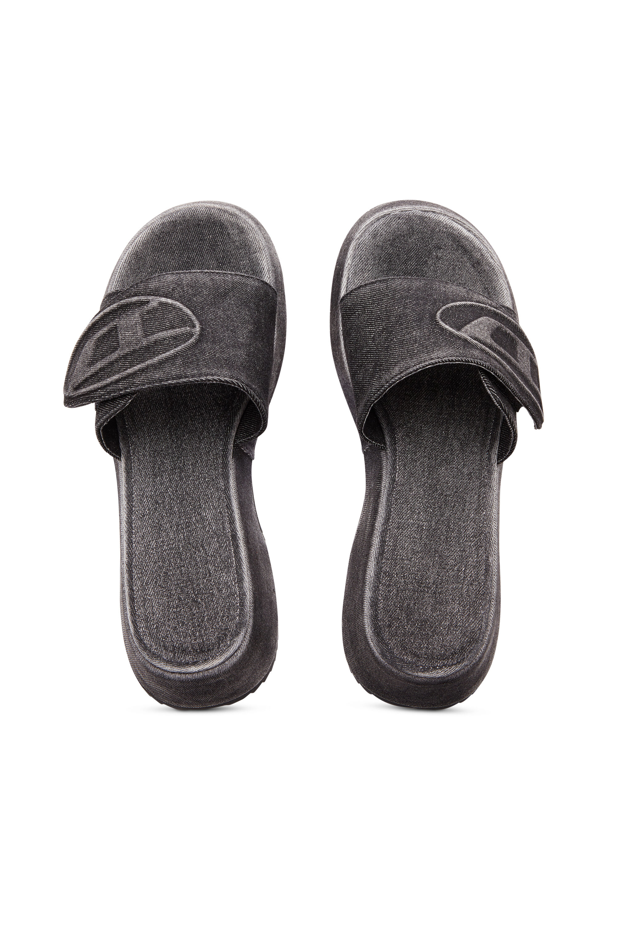★DIESEL★ SA Oval D PF W Sandal Black Y03284P0585H1939 Women's Sa-Oval D-Denim slide sandals with Oval D strap