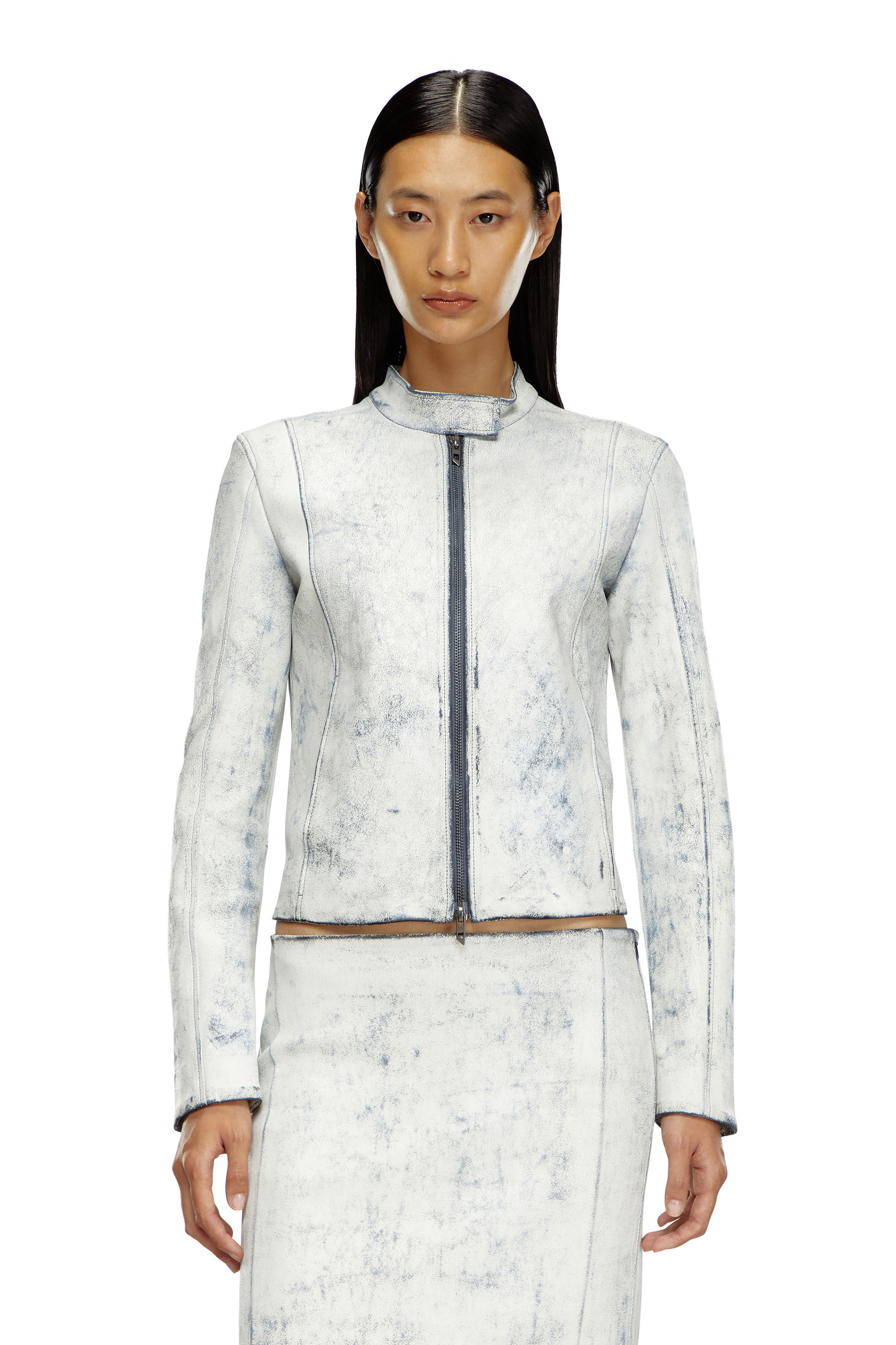 Diesel - L-YRIC, Woman's Leather jacket with plaster effect in White - 3