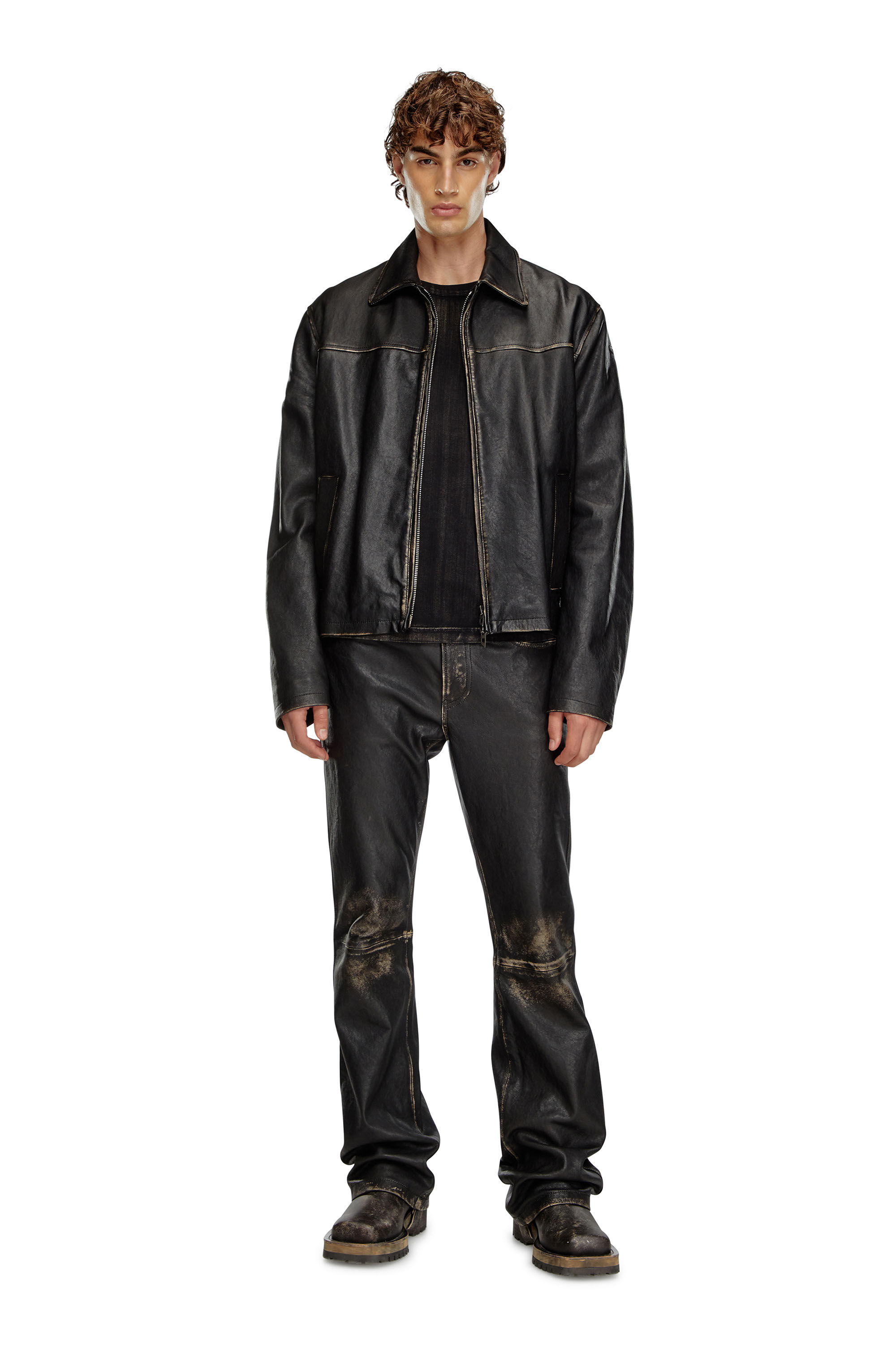 Men s Distressed leather jacket Black Diesel