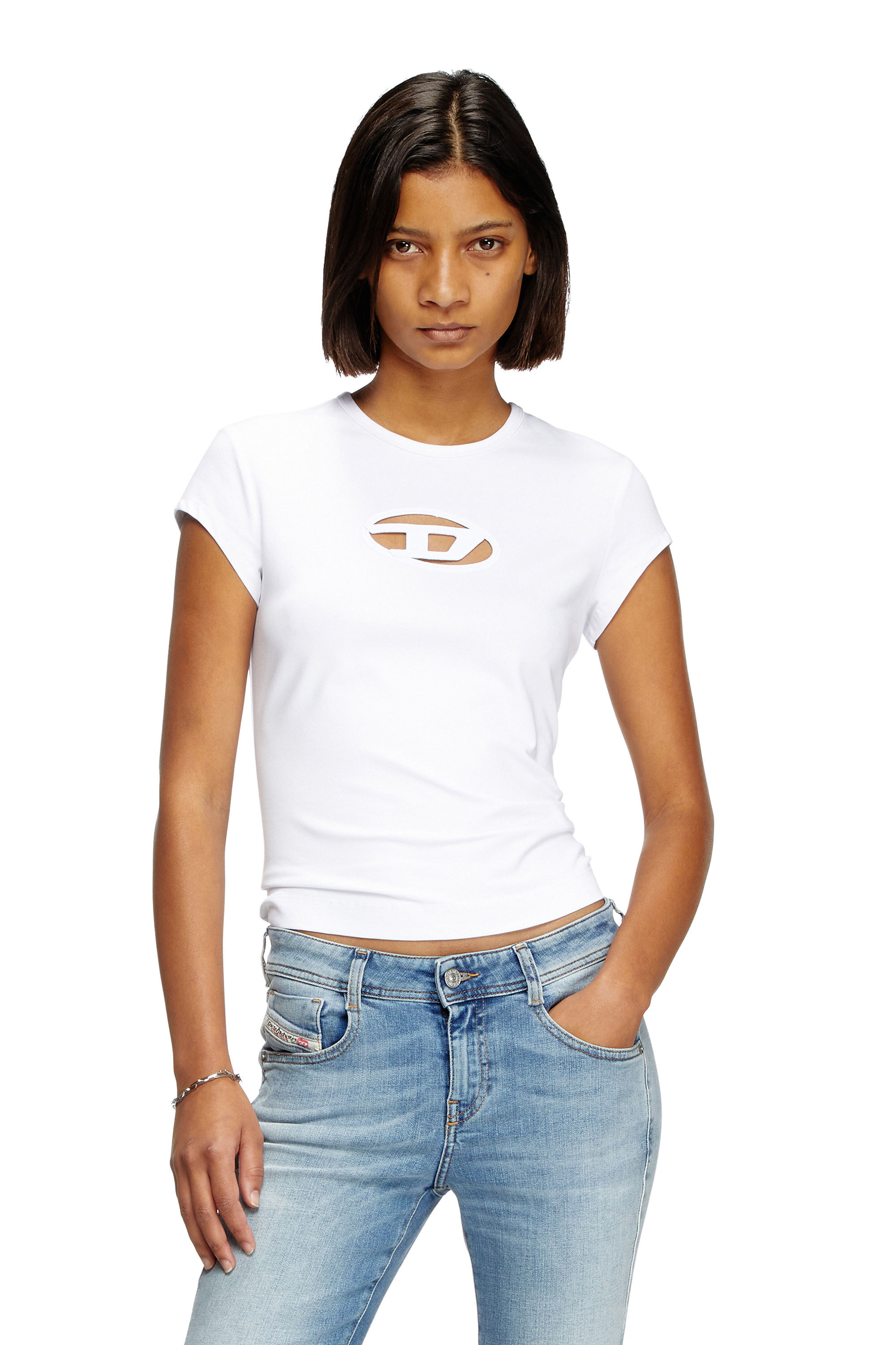 T-ANGIE Woman: Cotton T-shirt with cut-out D logo | Diesel