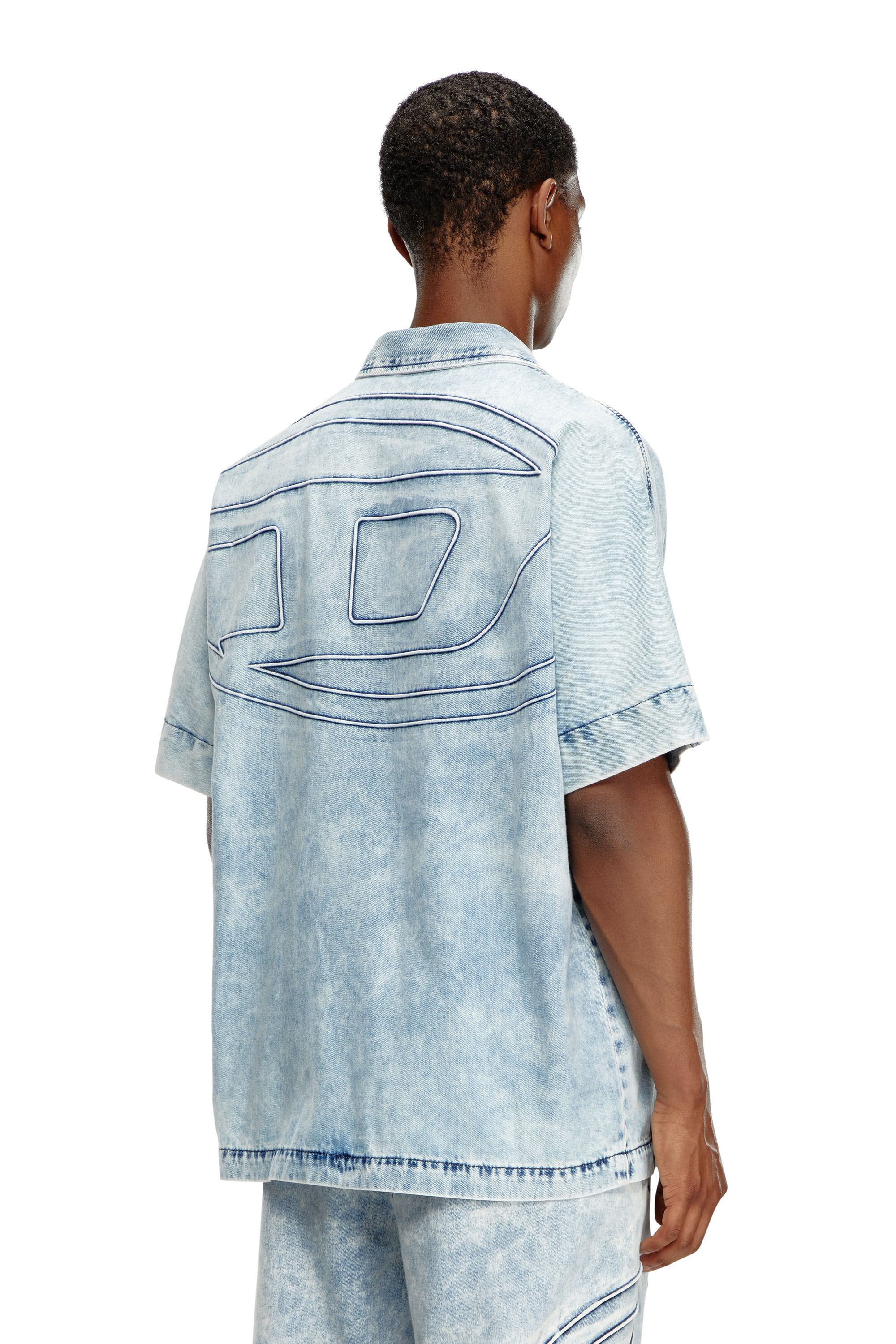 Diesel - D-NABIL-S, Man's Denim bowling shirt with Oval D in Light Blue - 3