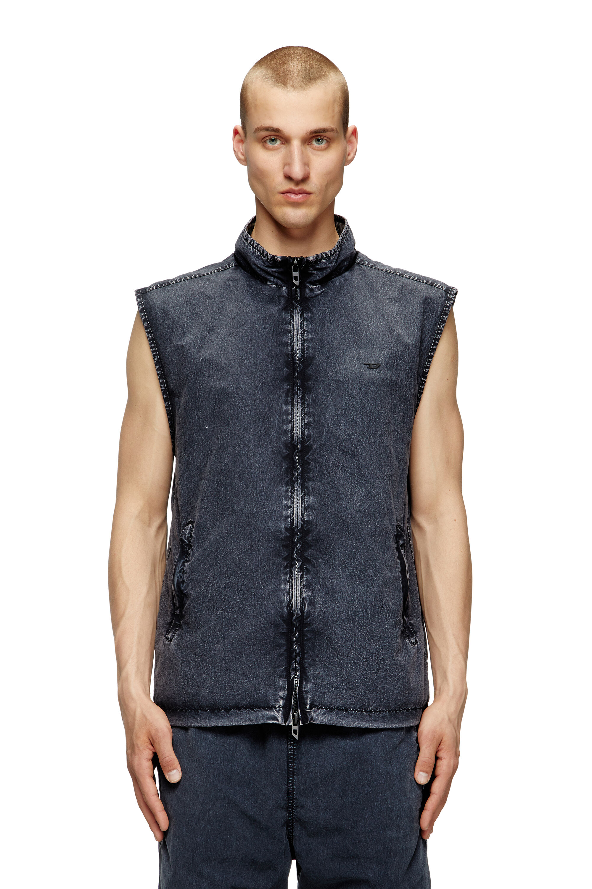 Diesel - J-ERB, Man's Vest in recycled nylon taslan in Black - 3